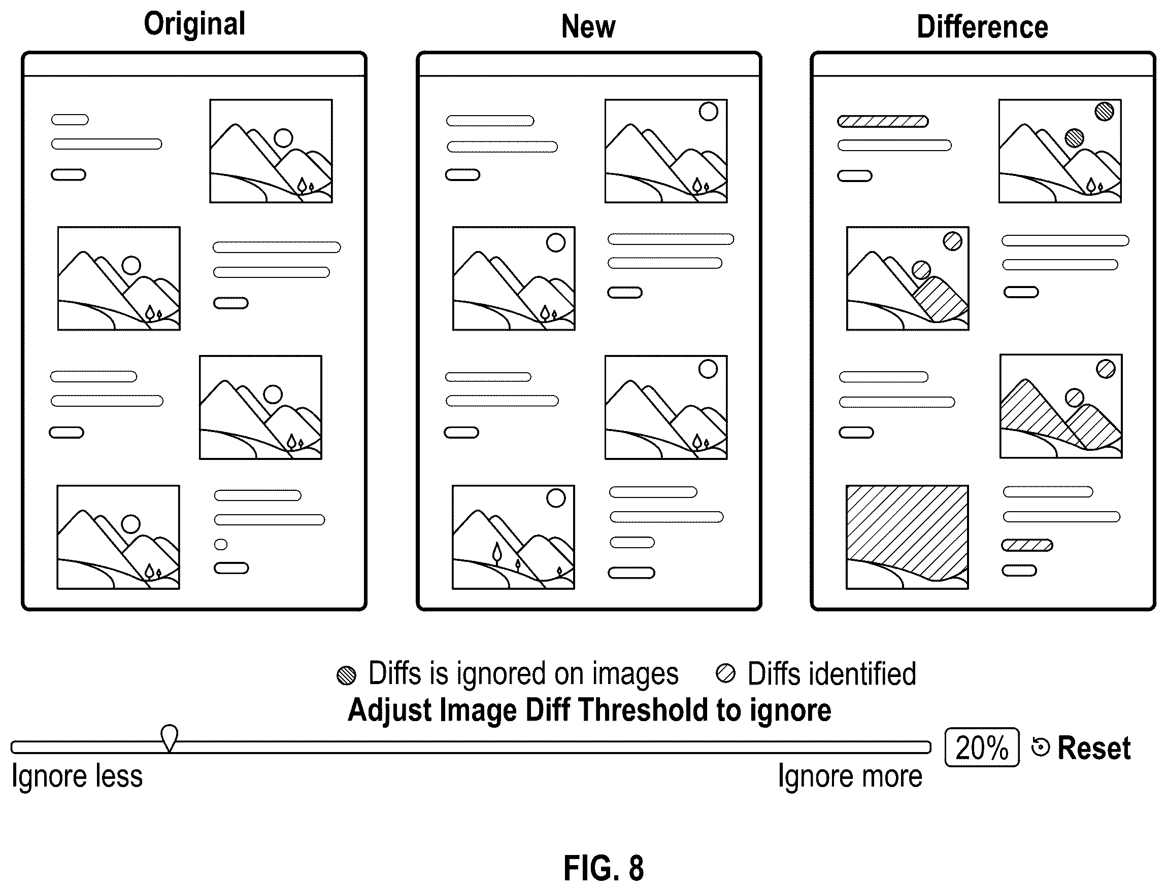 Patent US12361523 Figure 8 – Image comparator with difference area labeling