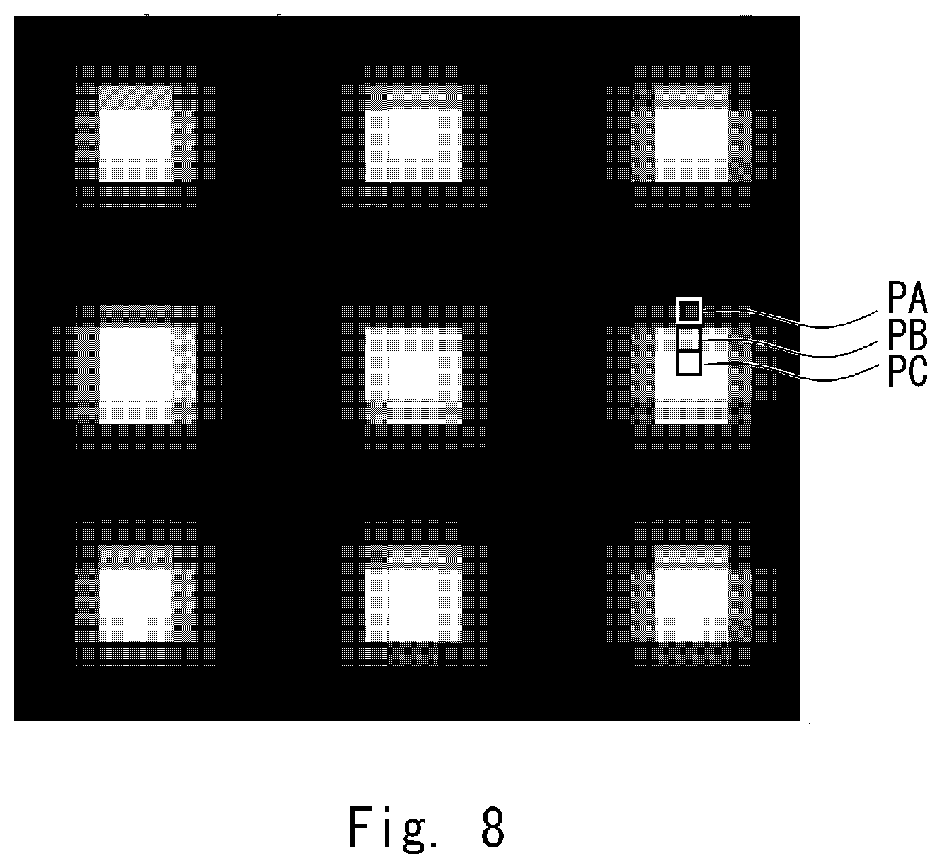 Patent US12361536 Figure 8 – EUV mask inspection device, EUV mask inspection method, non-transitory computer-readable medium storing EUV mask inspection program, and EUV mask inspection system including a gray image based on design data of a pattern