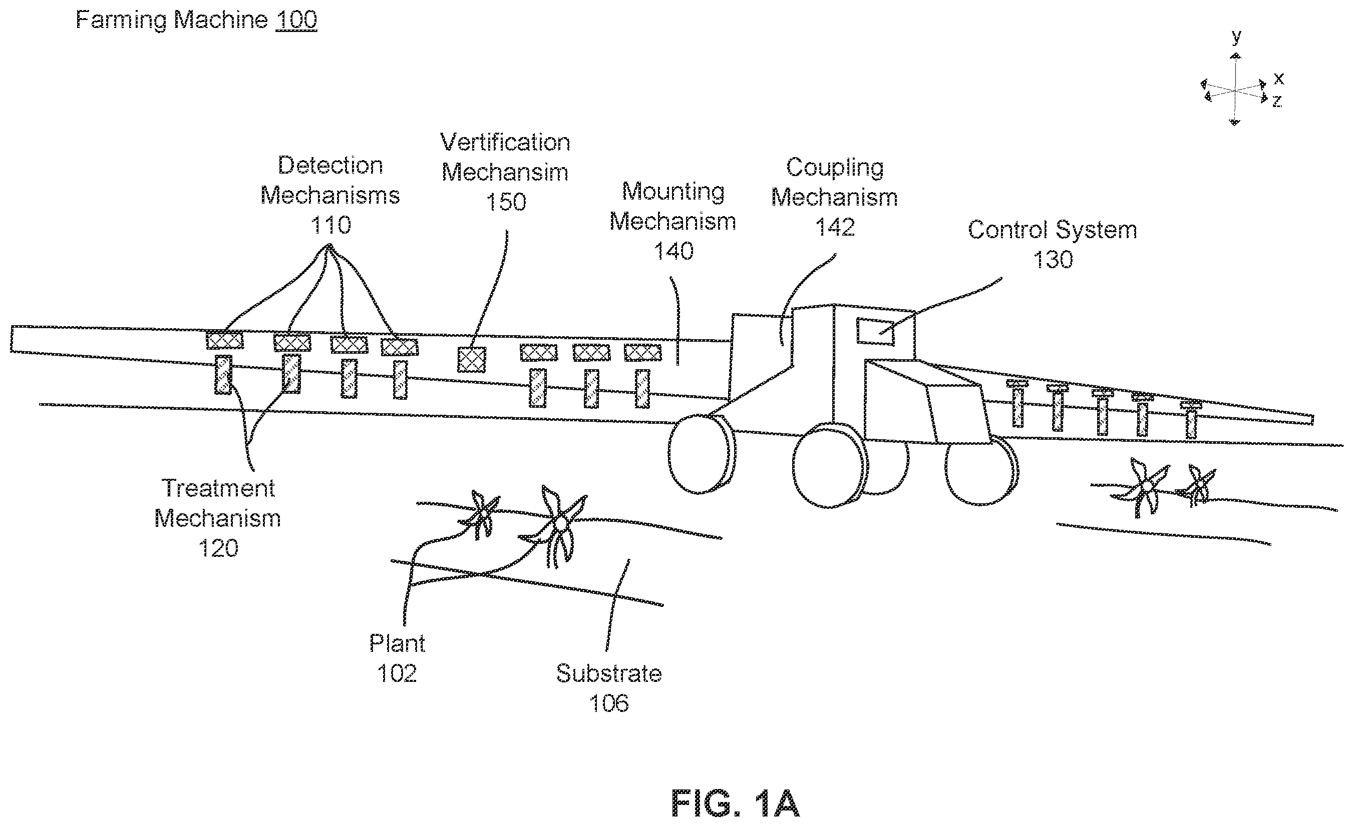 Patent US12361593 Figure 1 – Camera array calibration in a farming machine