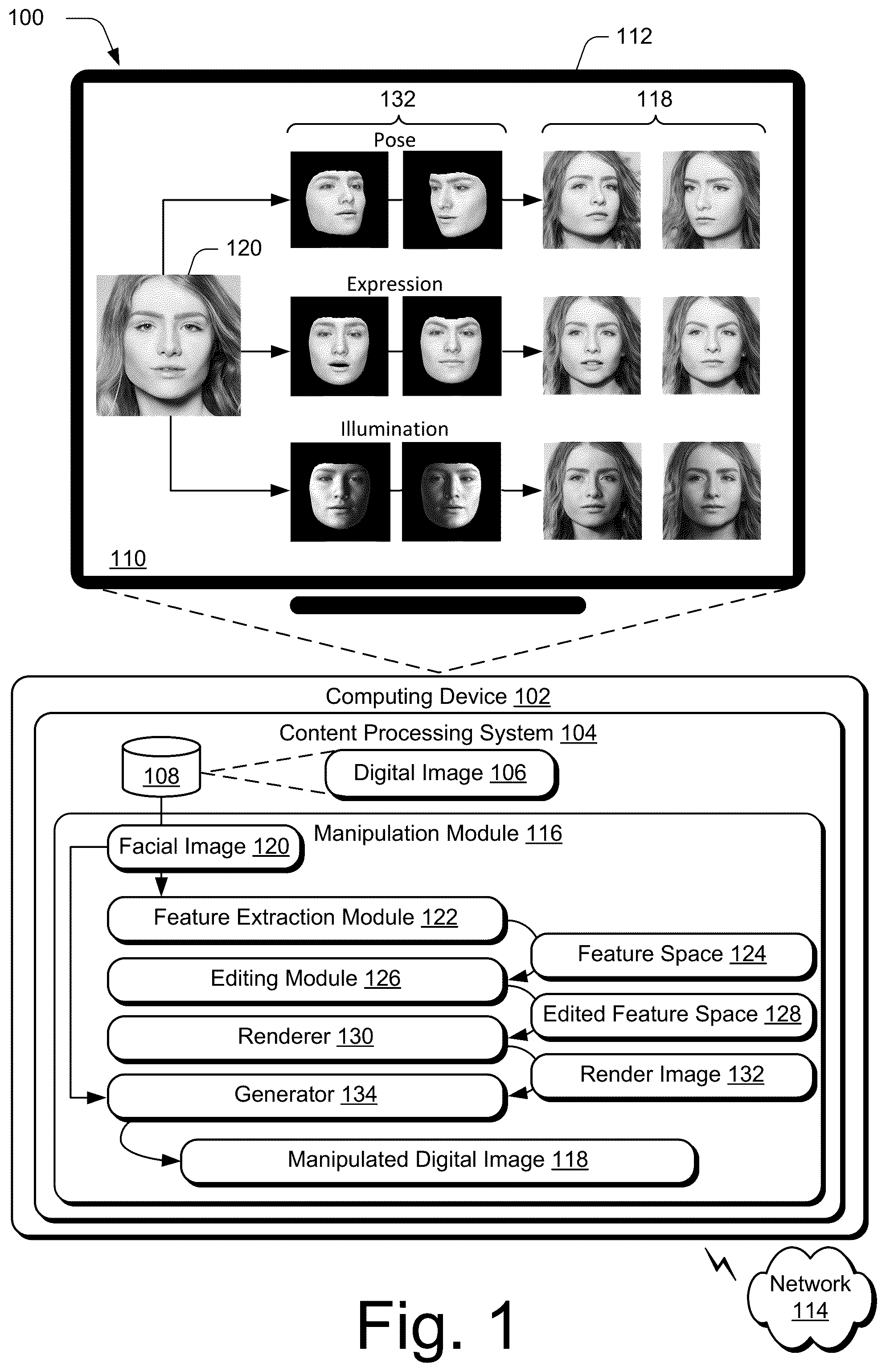 Patent US12361601 Figure 1 – Identity preserved controllable facial image manipulation