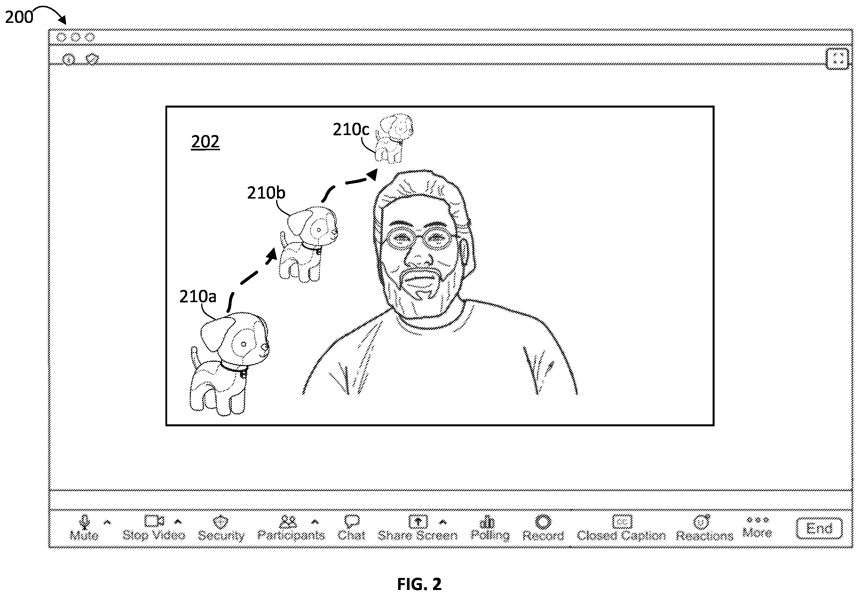 Patent US12361620 Figure 3 – Visual asset display and controlled movement in a video communication session