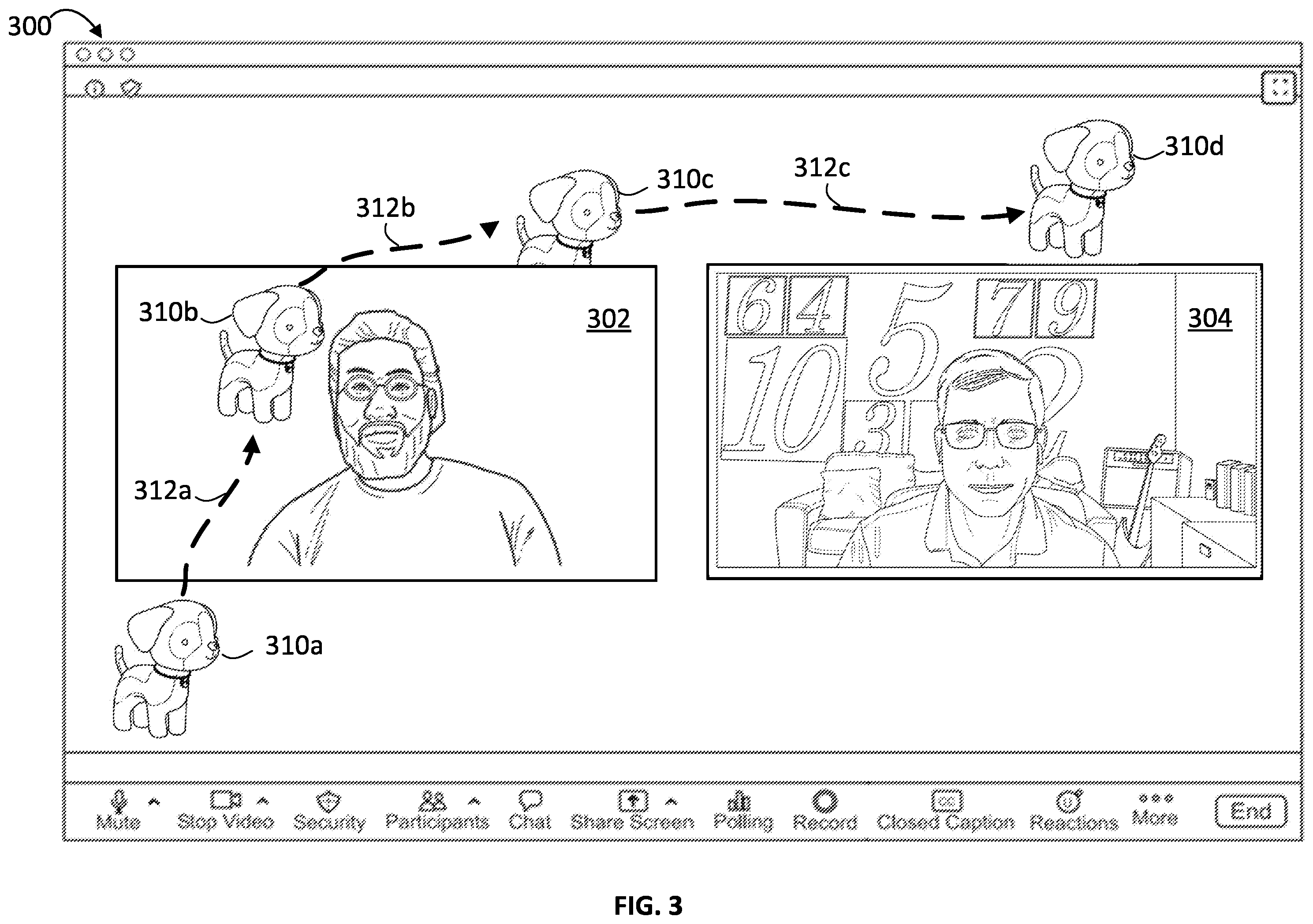 Patent US12361620 Figure 4 – Visual asset display and controlled movement in a video communication session