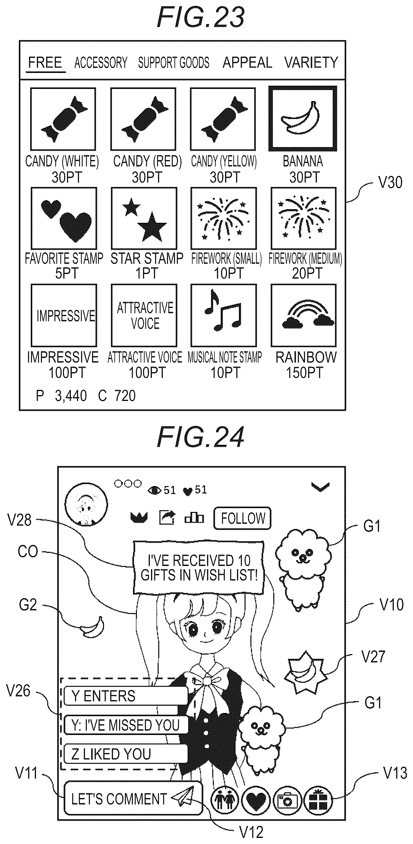 Patent US12361625 Figure 12 – System, information processing method, and computer program for displaying a specific gift object and comment