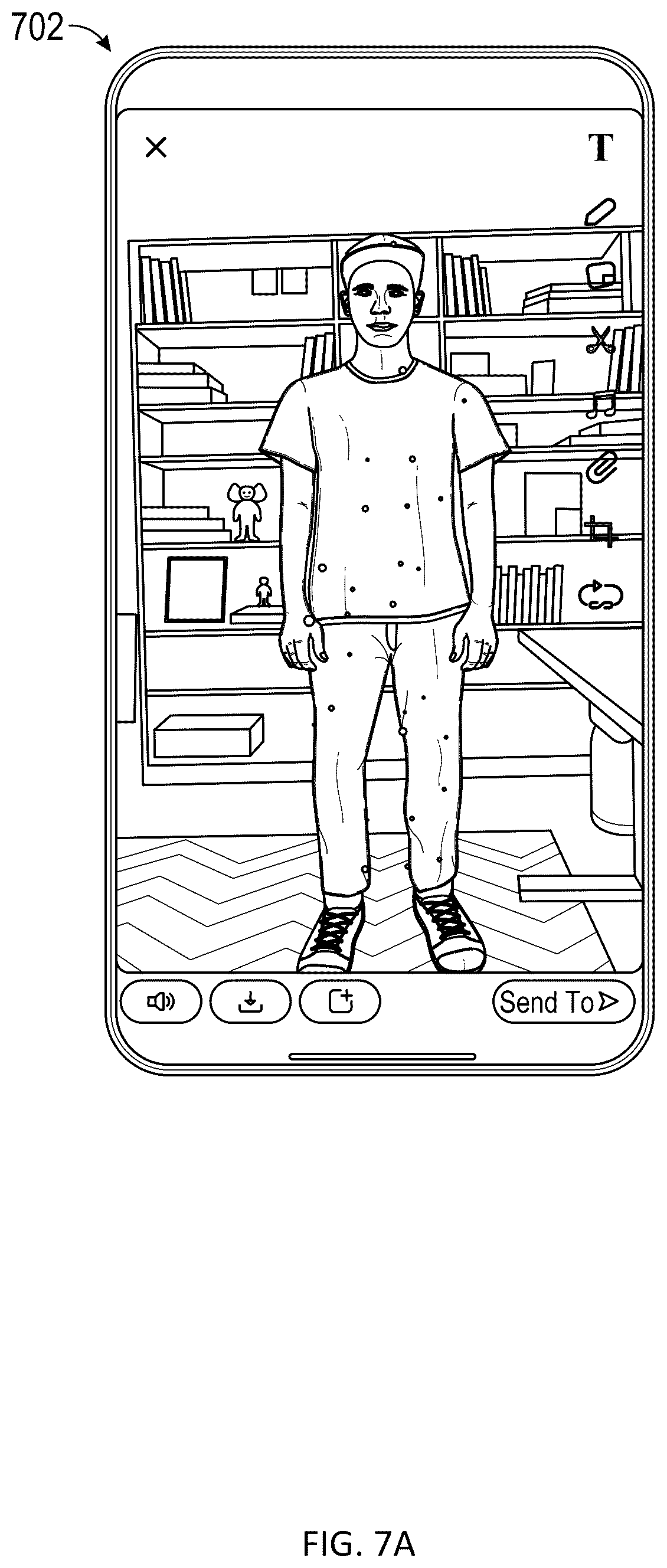 Patent US12361653 Figure 7 – Shooting interaction using augmented reality content in a messaging system