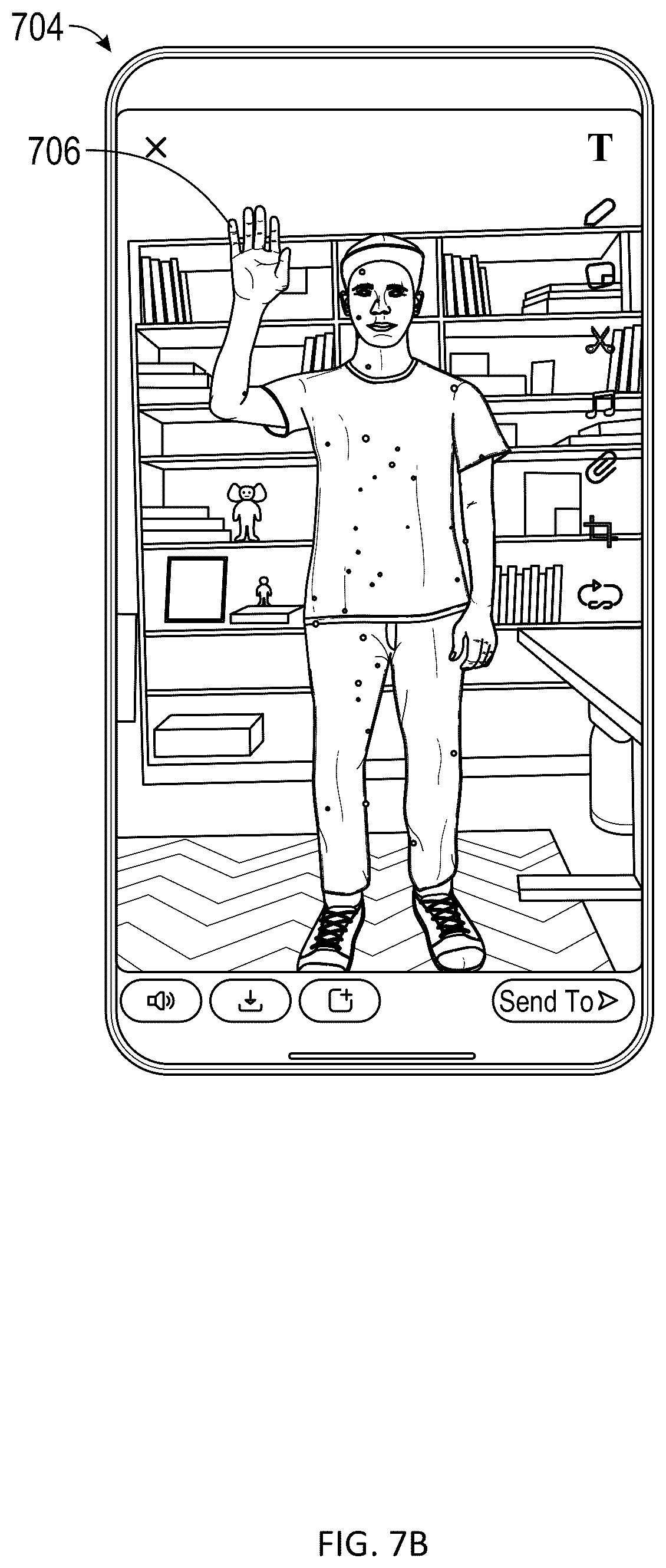 Patent US12361653 Figure 8 – Shooting interaction using augmented reality content in a messaging system