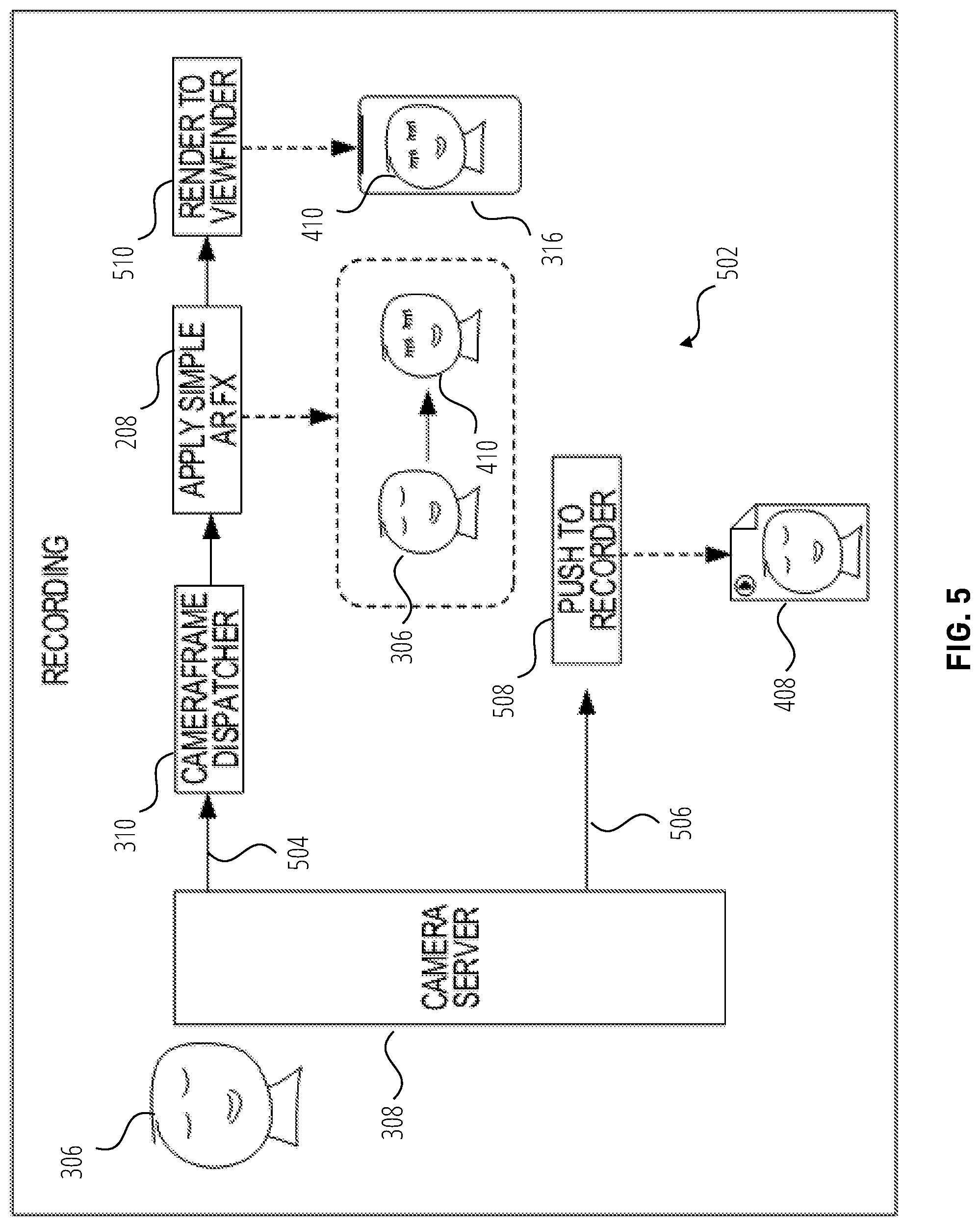 Patent US12361658 Figure 5 – Video processing with preview of AR effects