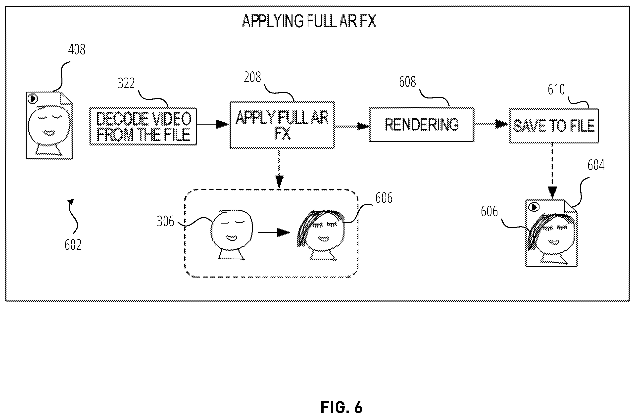 Patent US12361658 Figure 6 – Video processing with preview of AR effects