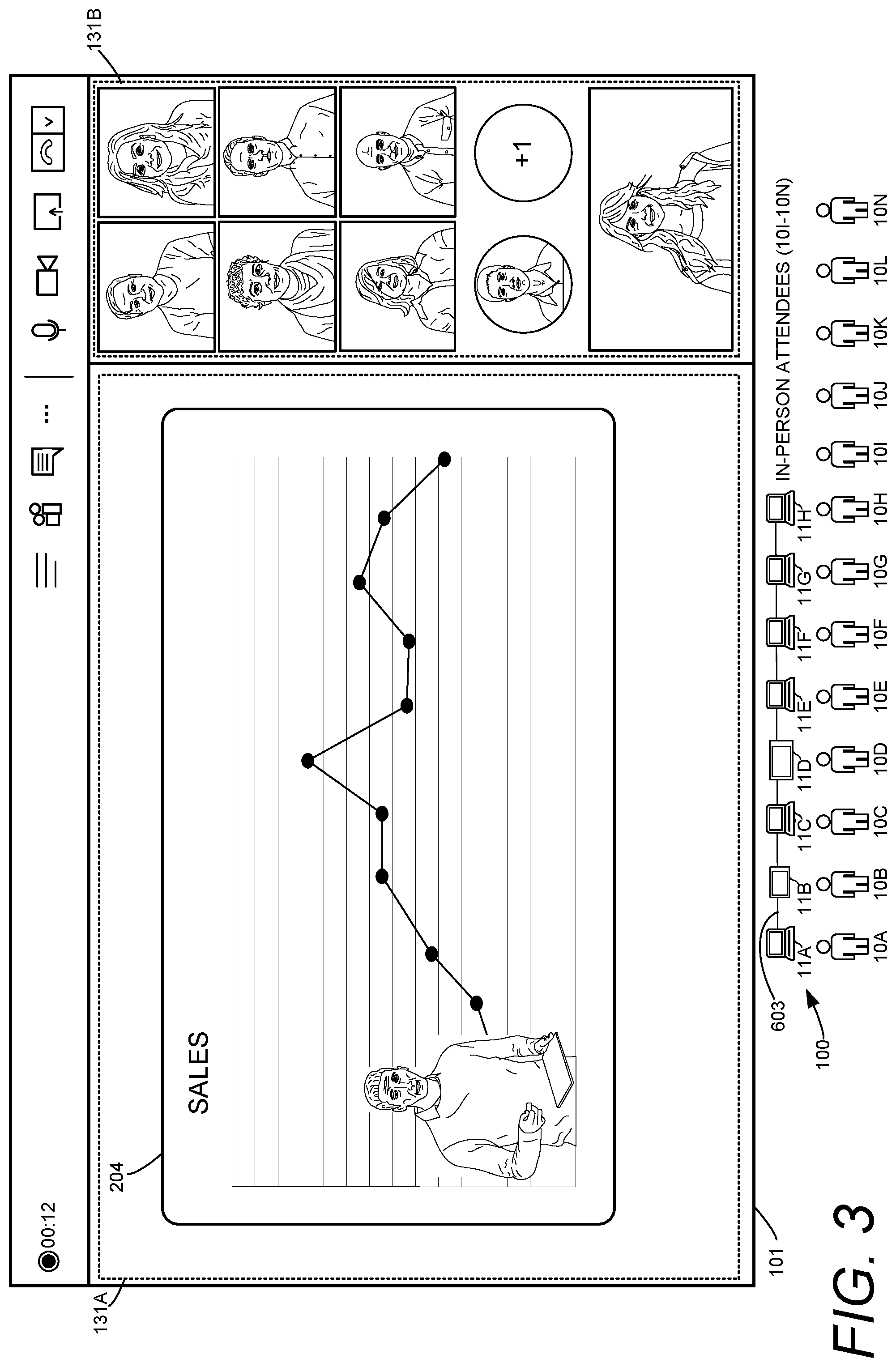 Patent US12361702 Figure 3 – Automatic composition of a presentation video of shared content and a rendering of a selected presenter