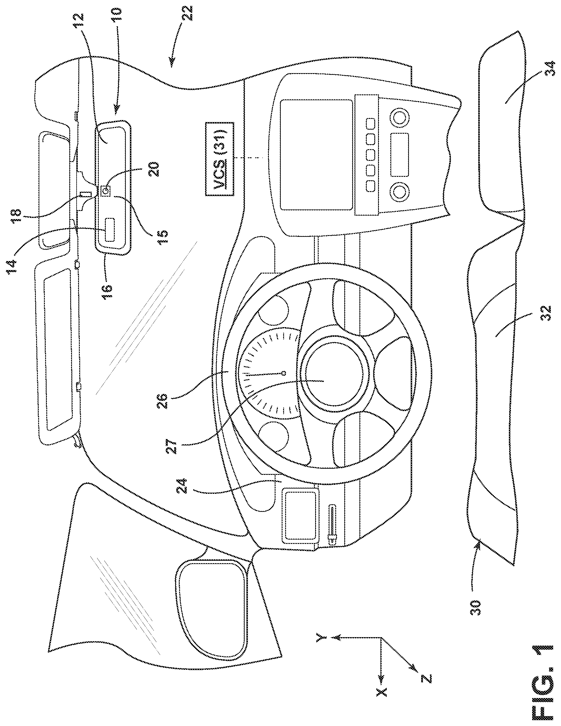 Patent US12361727 — Mirror assembly with driver modeling system — Figure 1