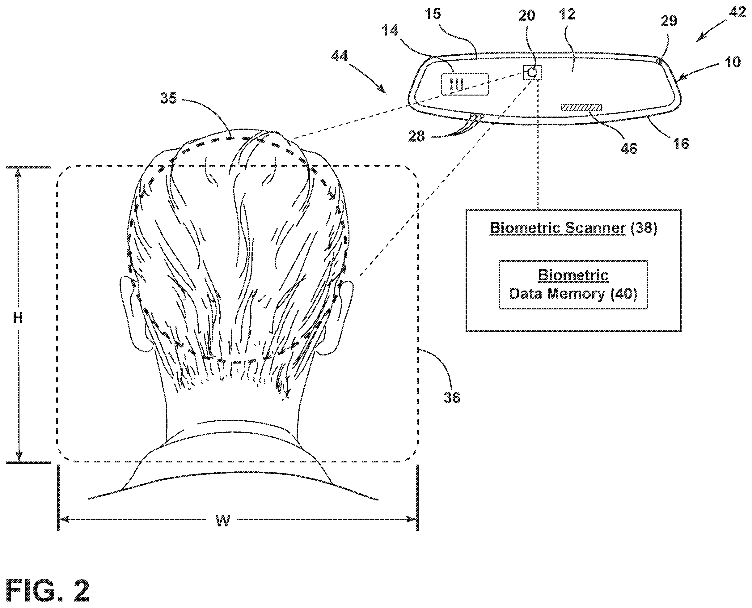 Patent US12361727 Figure 2 – Mirror assembly with driver modeling system