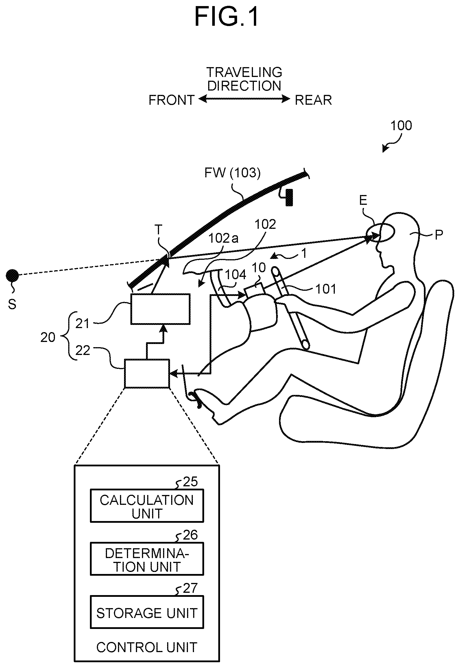 Patent US12361728 Figure 1 – Vehicle display device