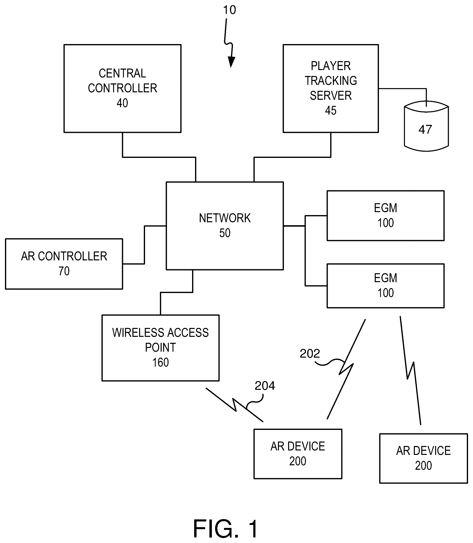 Patent US12361782 — Augmented reality integration in electronic gaming machines — Figure 1