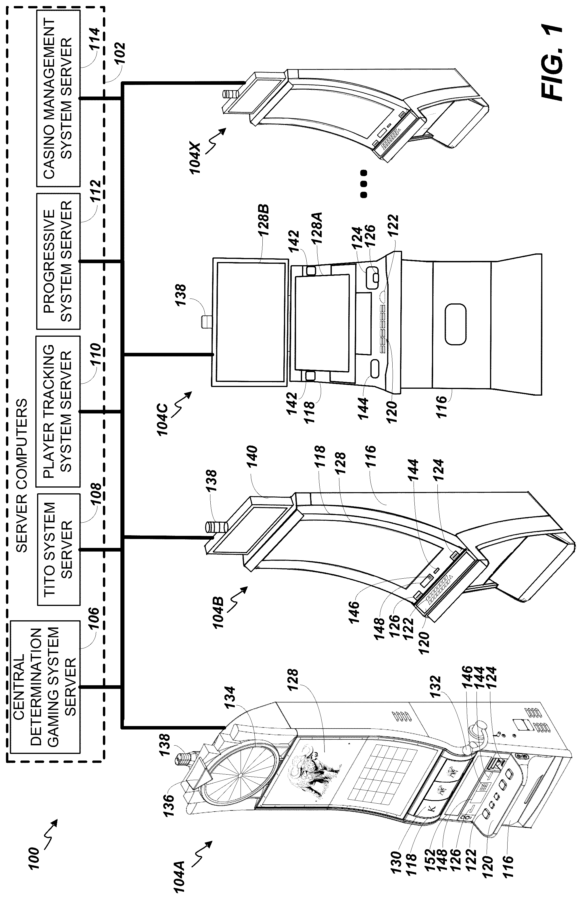 Patent US12361790 Figure 1 – Symbol-driven incrementation of progressive feature prizes across multiple games in a multi-game package