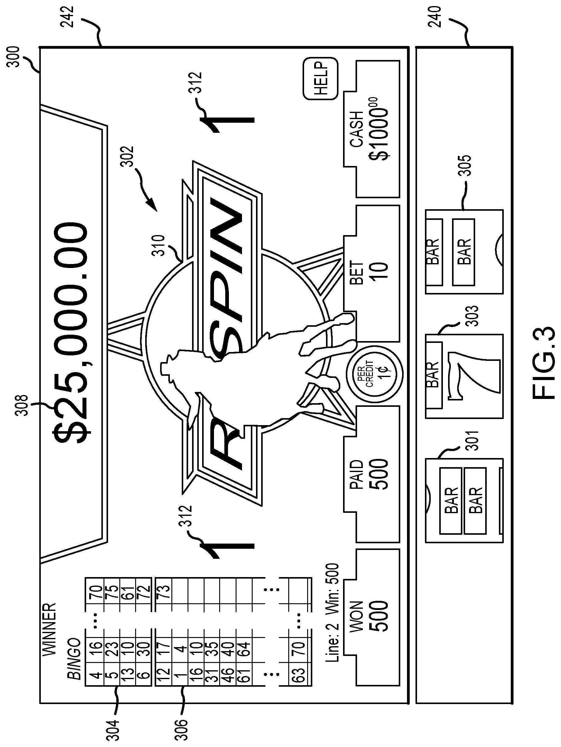 Patent US12361791 Figure 3 – Gaming machine and method for displaying a free spin count-up