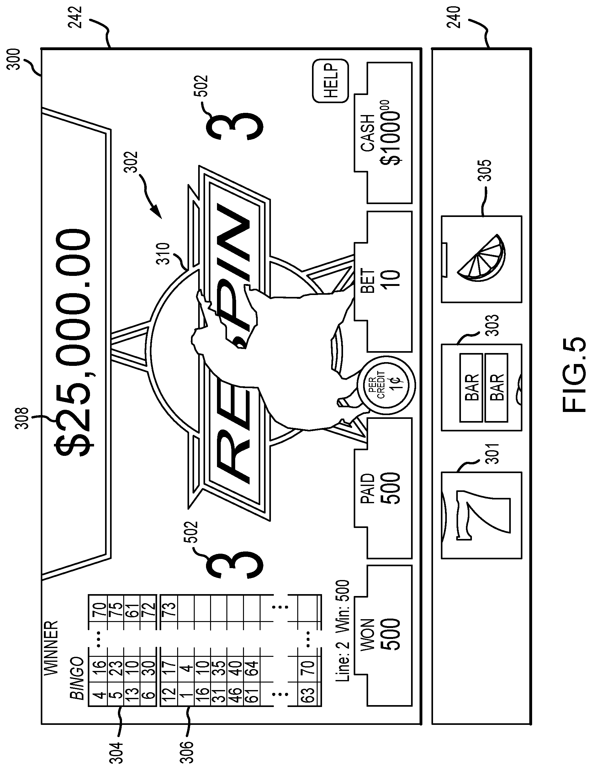 Patent US12361791 Figure 5 – Gaming machine and method for displaying a free spin count-up