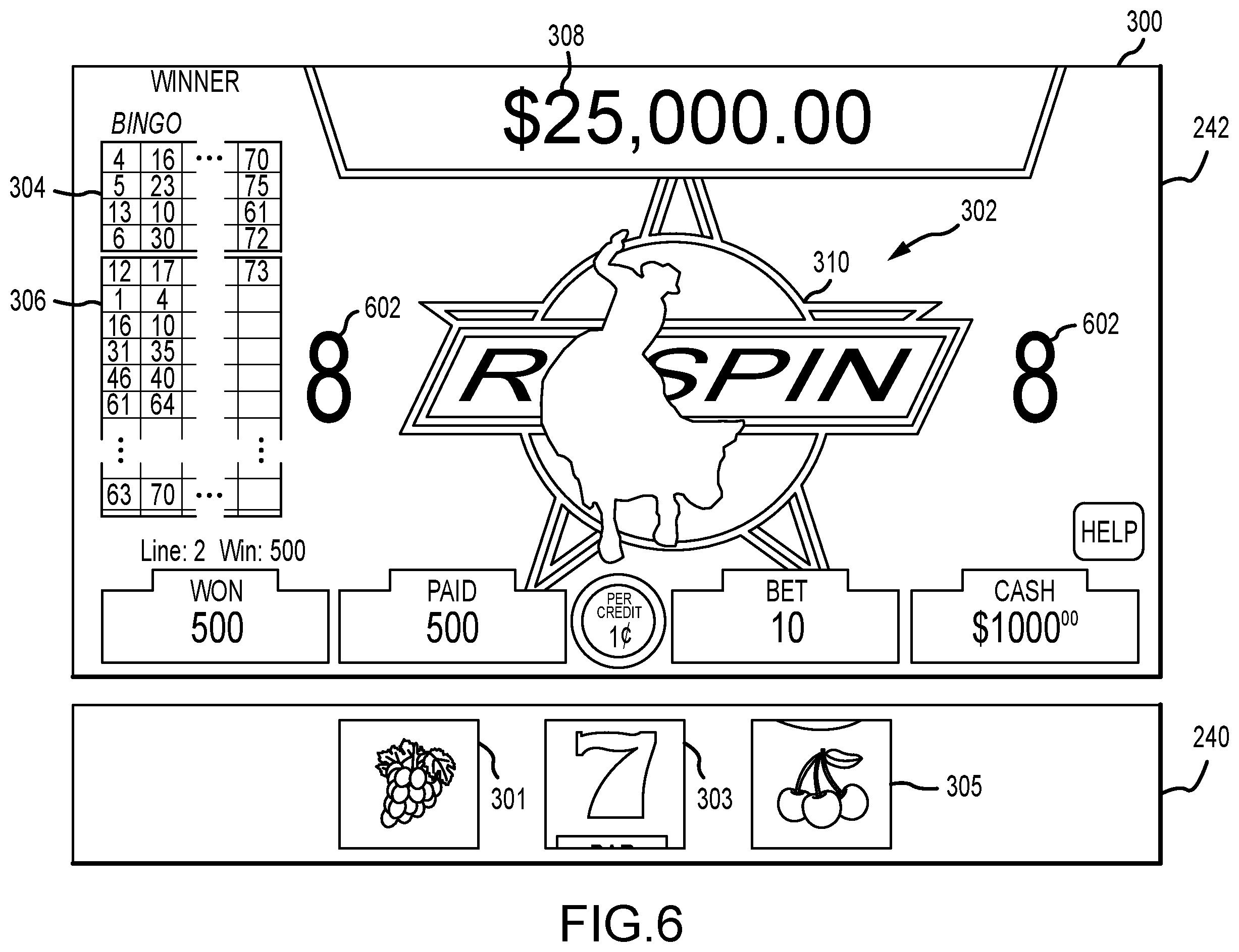 Patent US12361791 Figure 6 – Gaming machine and method for displaying a free spin count-up
