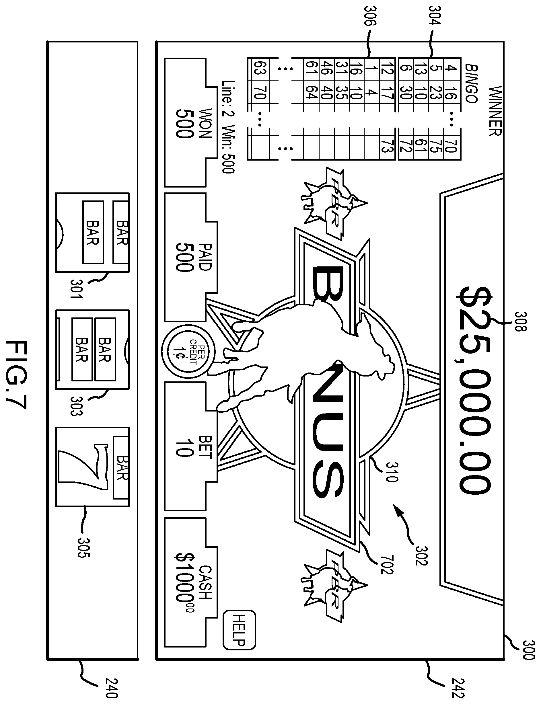 Patent US12361791 Figure 7 – Gaming machine and method for displaying a free spin count-up