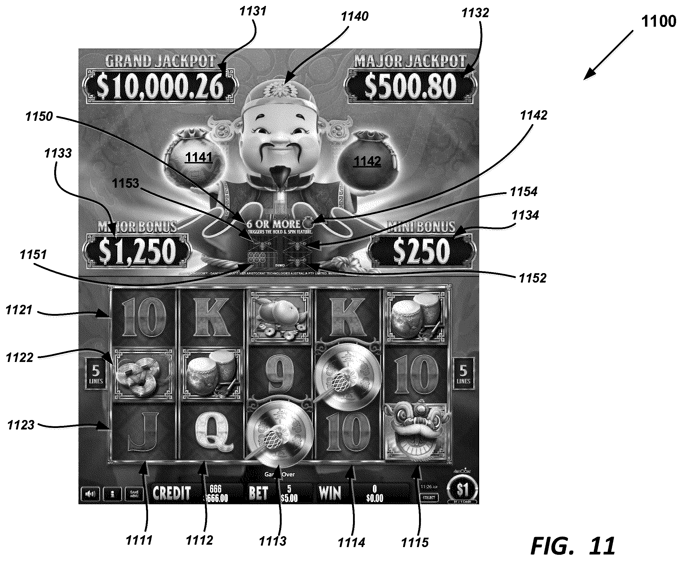 Patent US12361793 Figure 14 – Gaming device with multiple triggerable respin features
