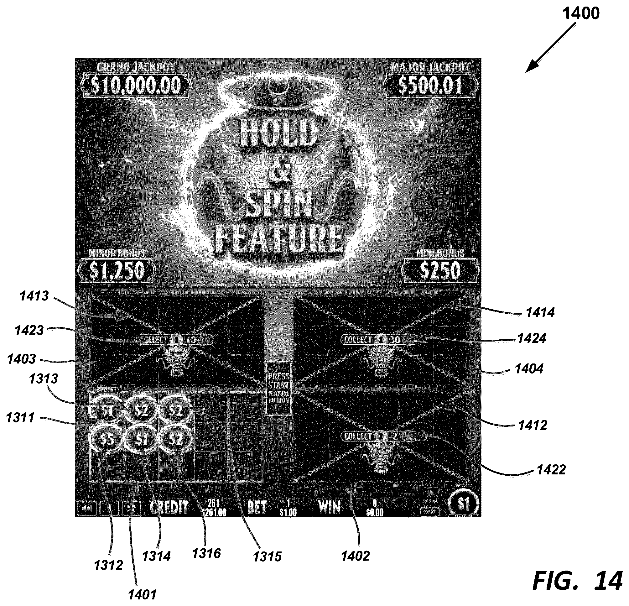 Patent US12361793 Figure 17 – Gaming device with multiple triggerable respin features