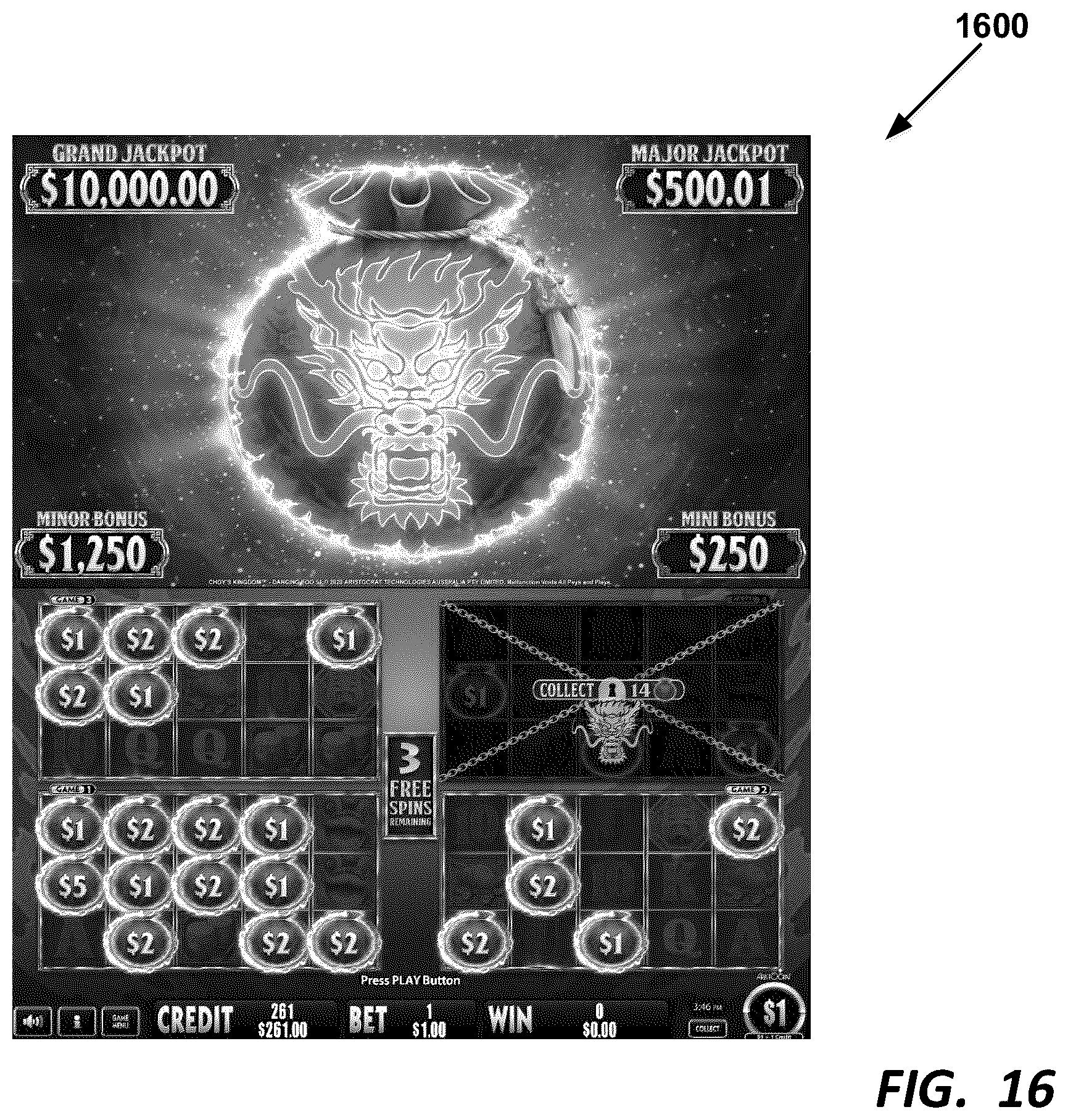 Patent US12361793 Figure 19 – Gaming device with multiple triggerable respin features