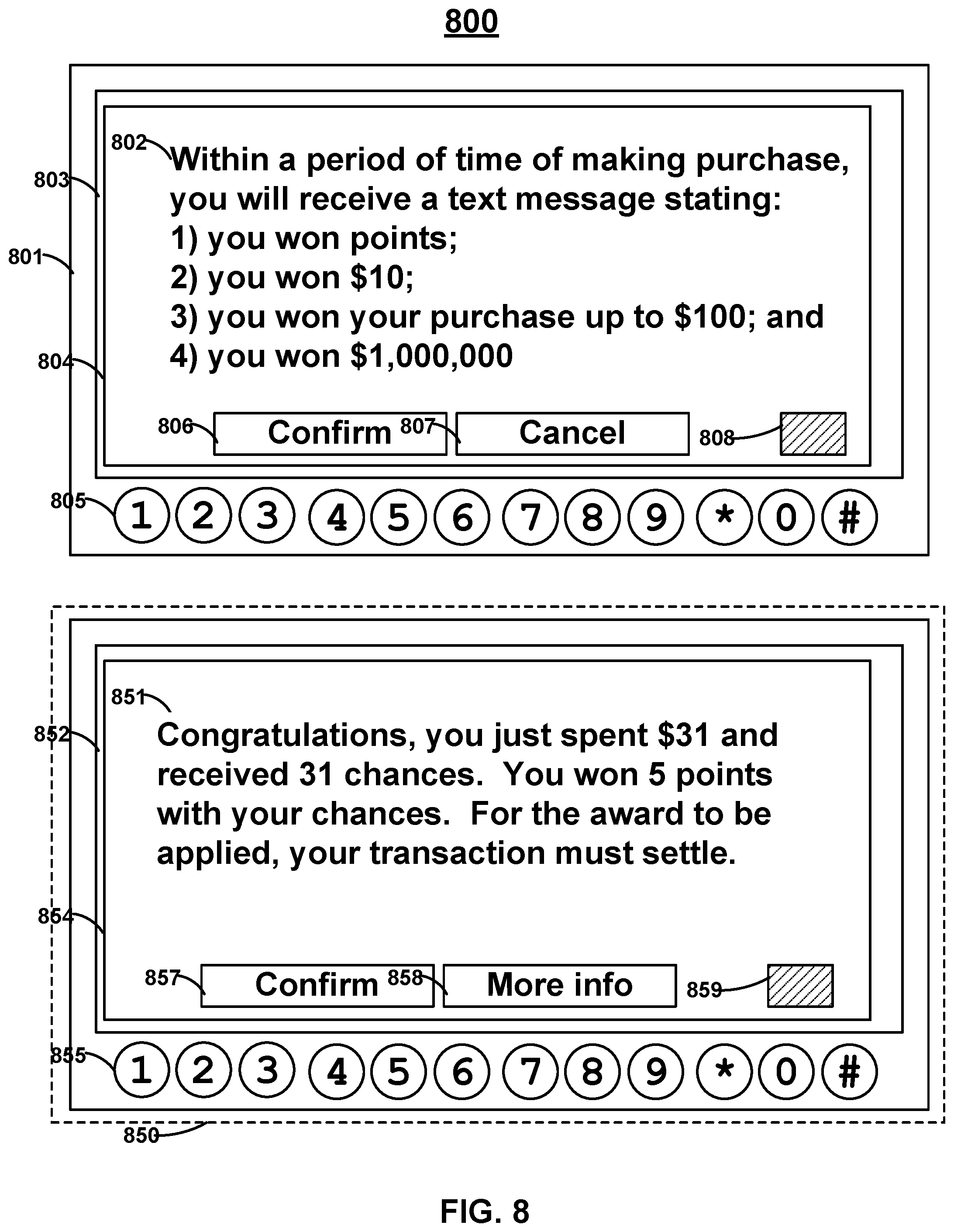 Patent US12361798 Figure 8 – Cards, devices, systems, and methods for advanced payment game of skill and game of chance functionality