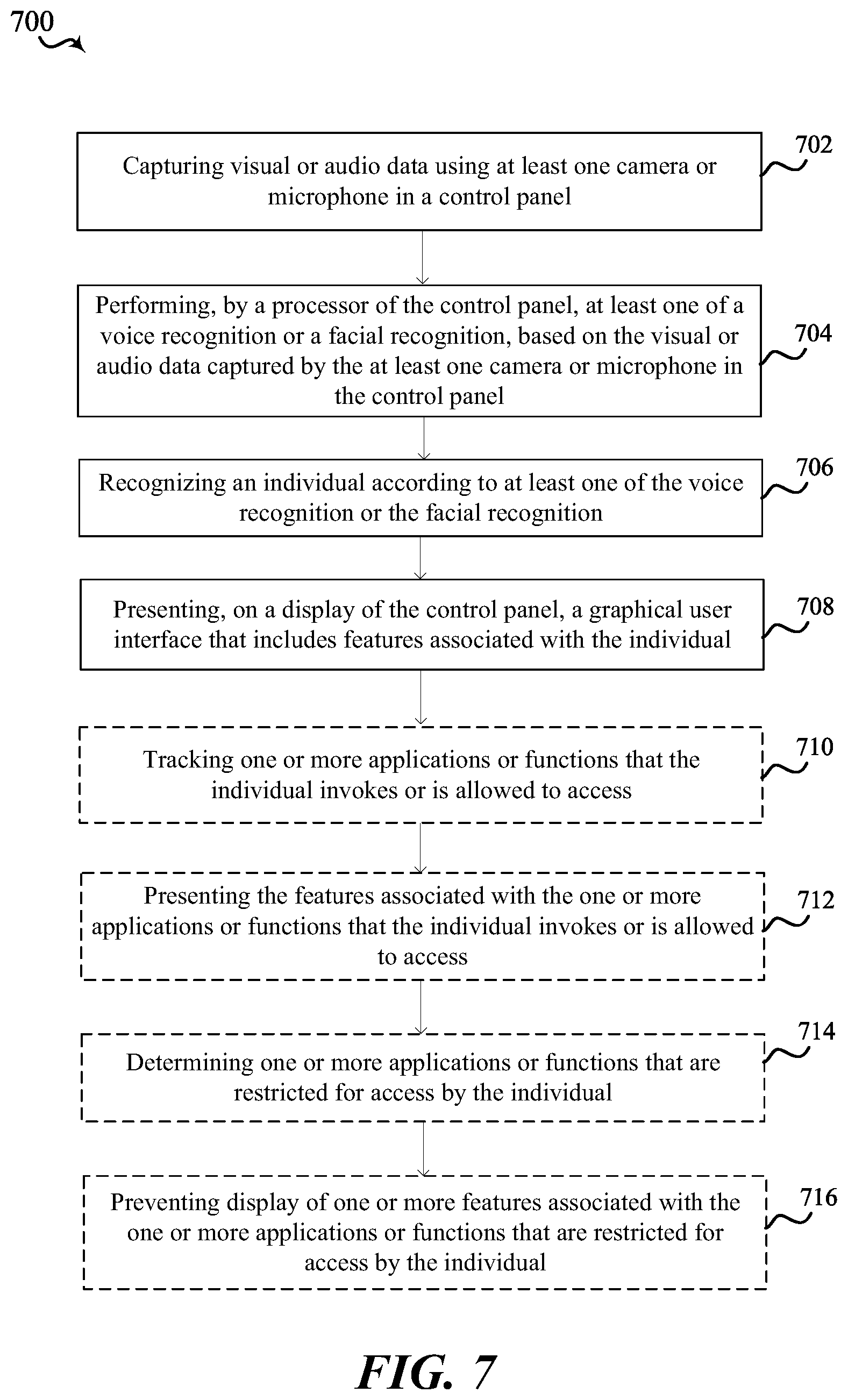 Patent US12361807 Figure 7 – Security / automation system control panel graphical user interface