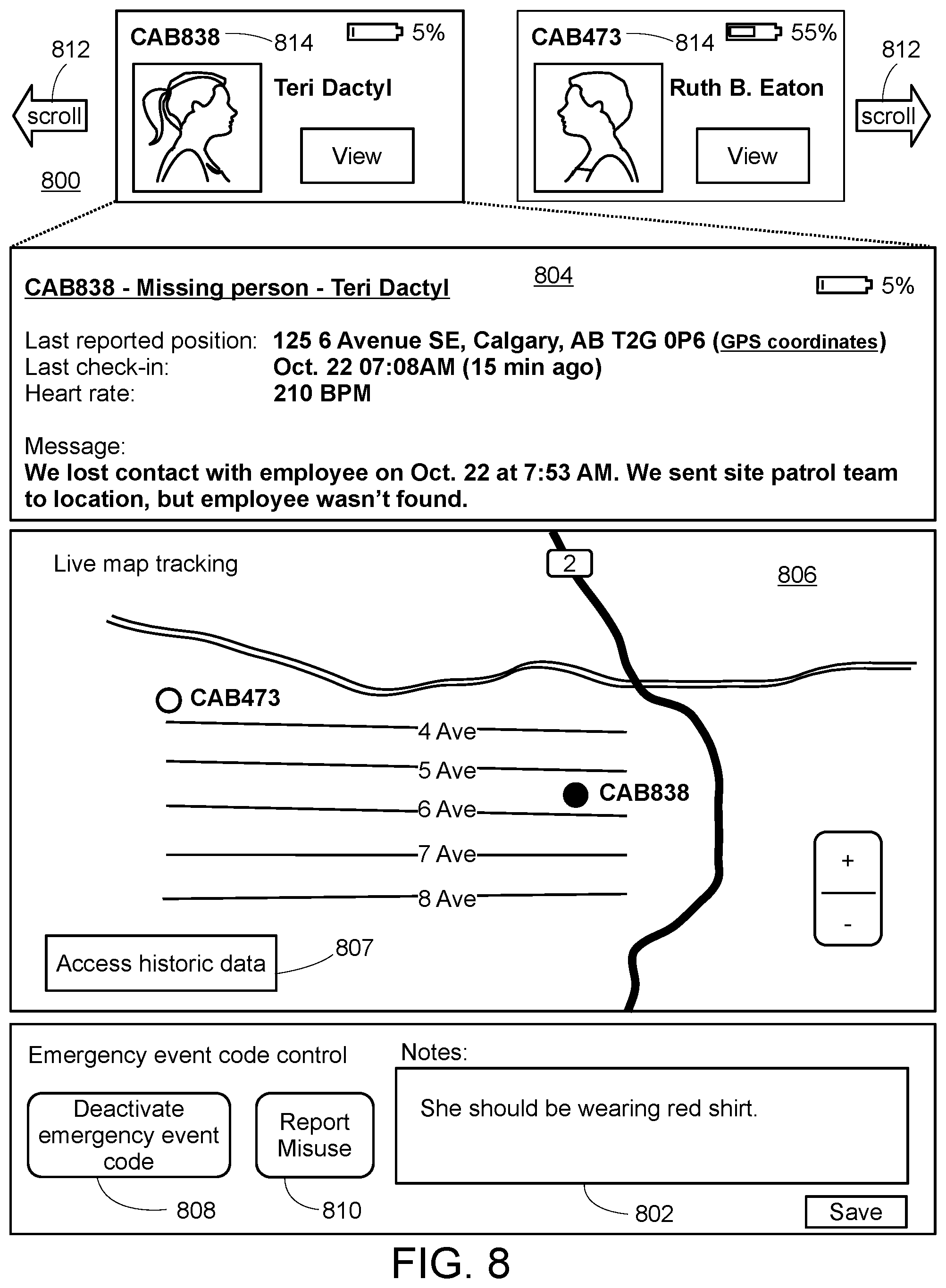 Patent US12361816 Figure 7 – Remotely monitoring users and generating emergency event code temporarily allowing emergency dispatcher to access collected data for user experiencing emergency