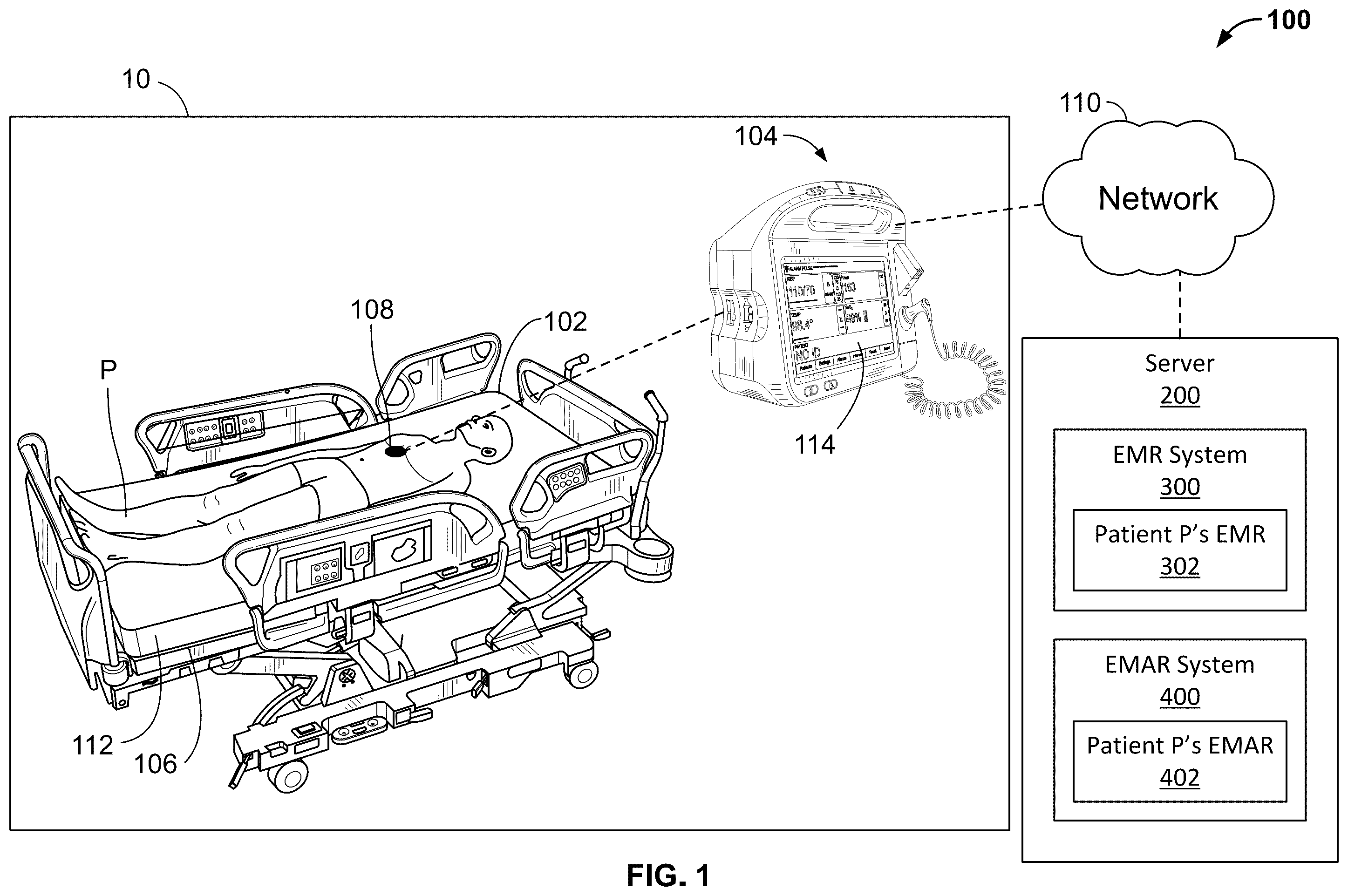 Patent US12361821 Figure 1 – Continuous patient monitoring