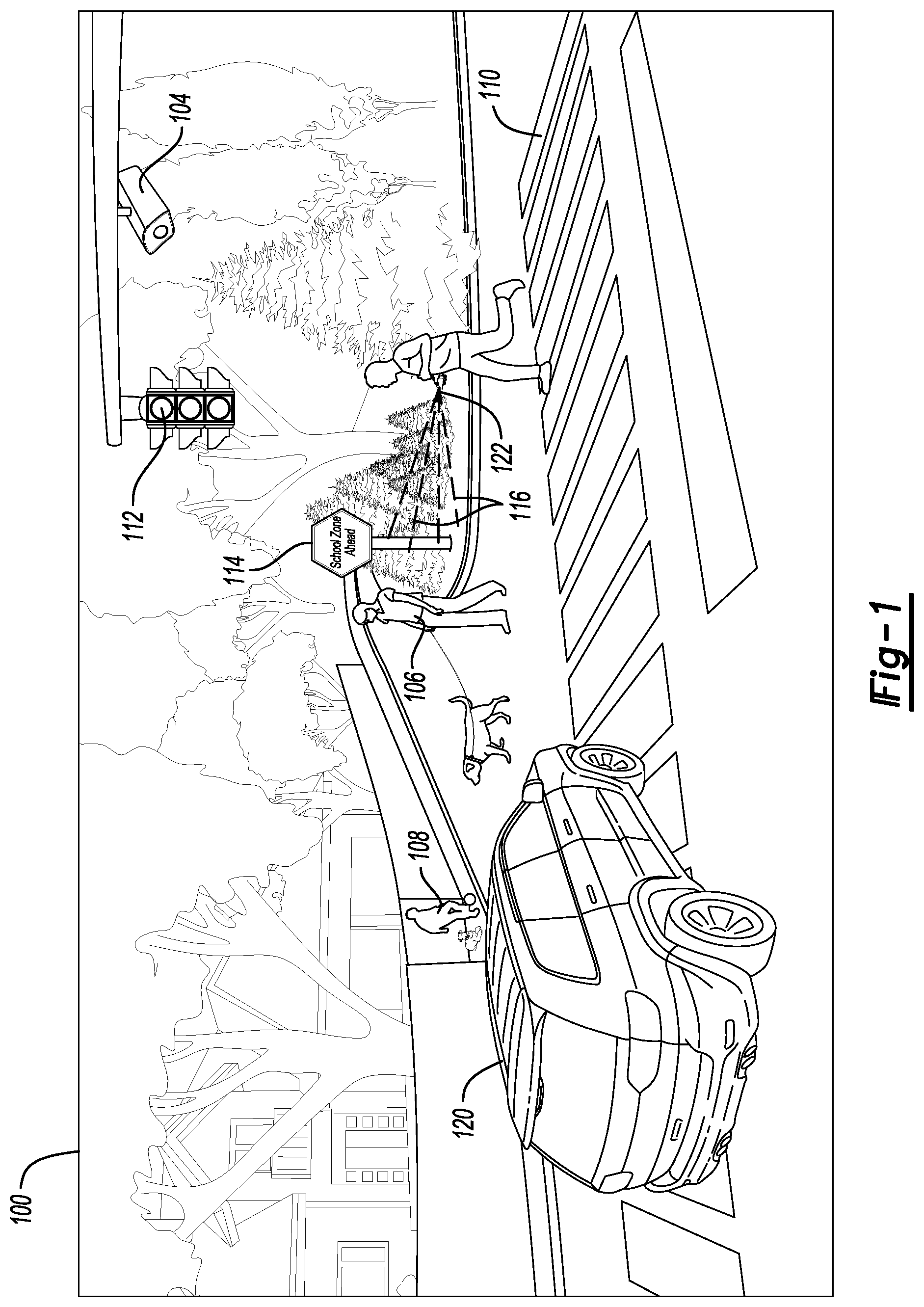 Patent US12361830 Figure 1 – Pedestrian density and proximity recognition with vehicle and mobile device countermeasures