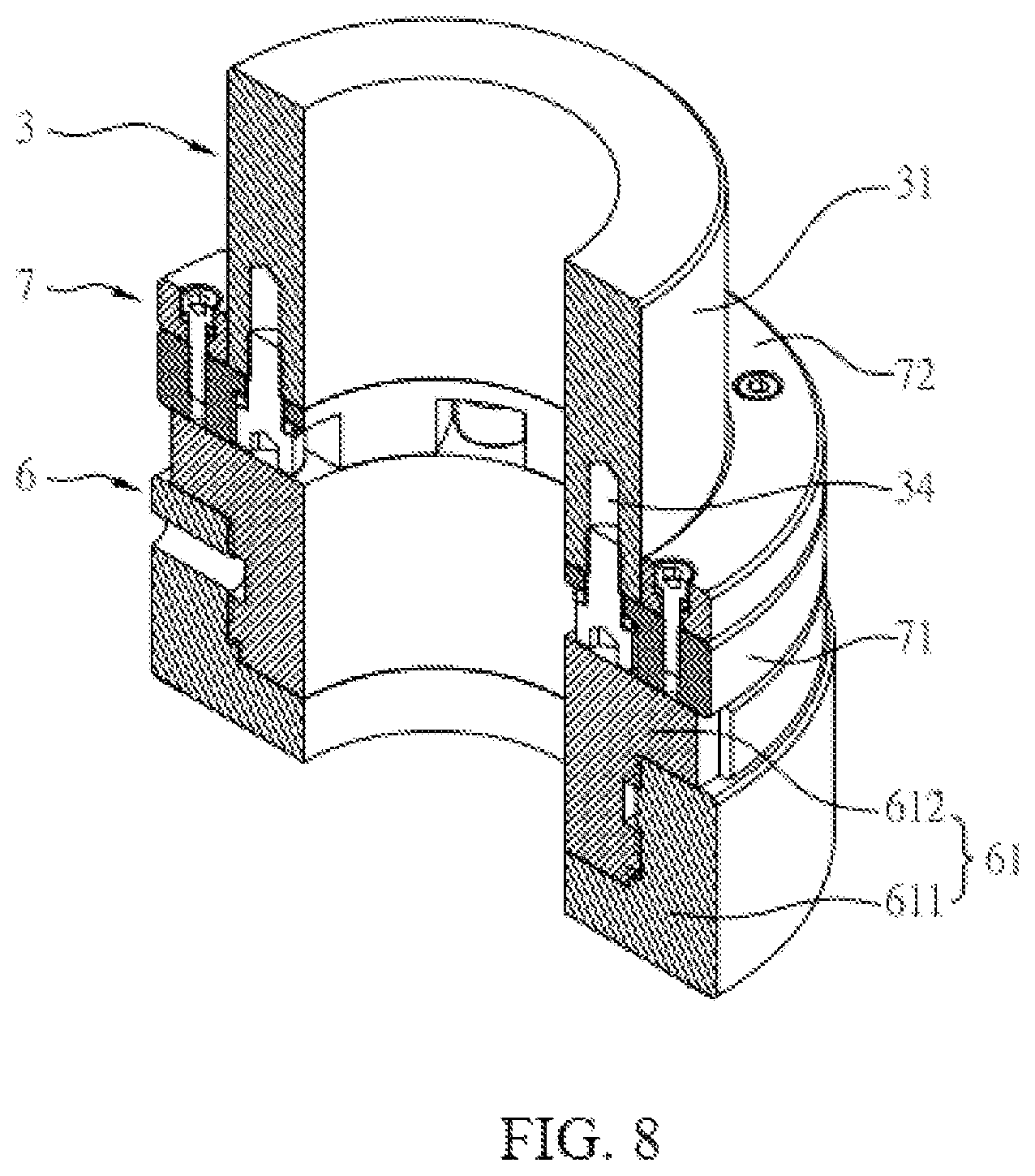 Patent US12361840 Figure 8 – Joint structure of telescopic cylinder