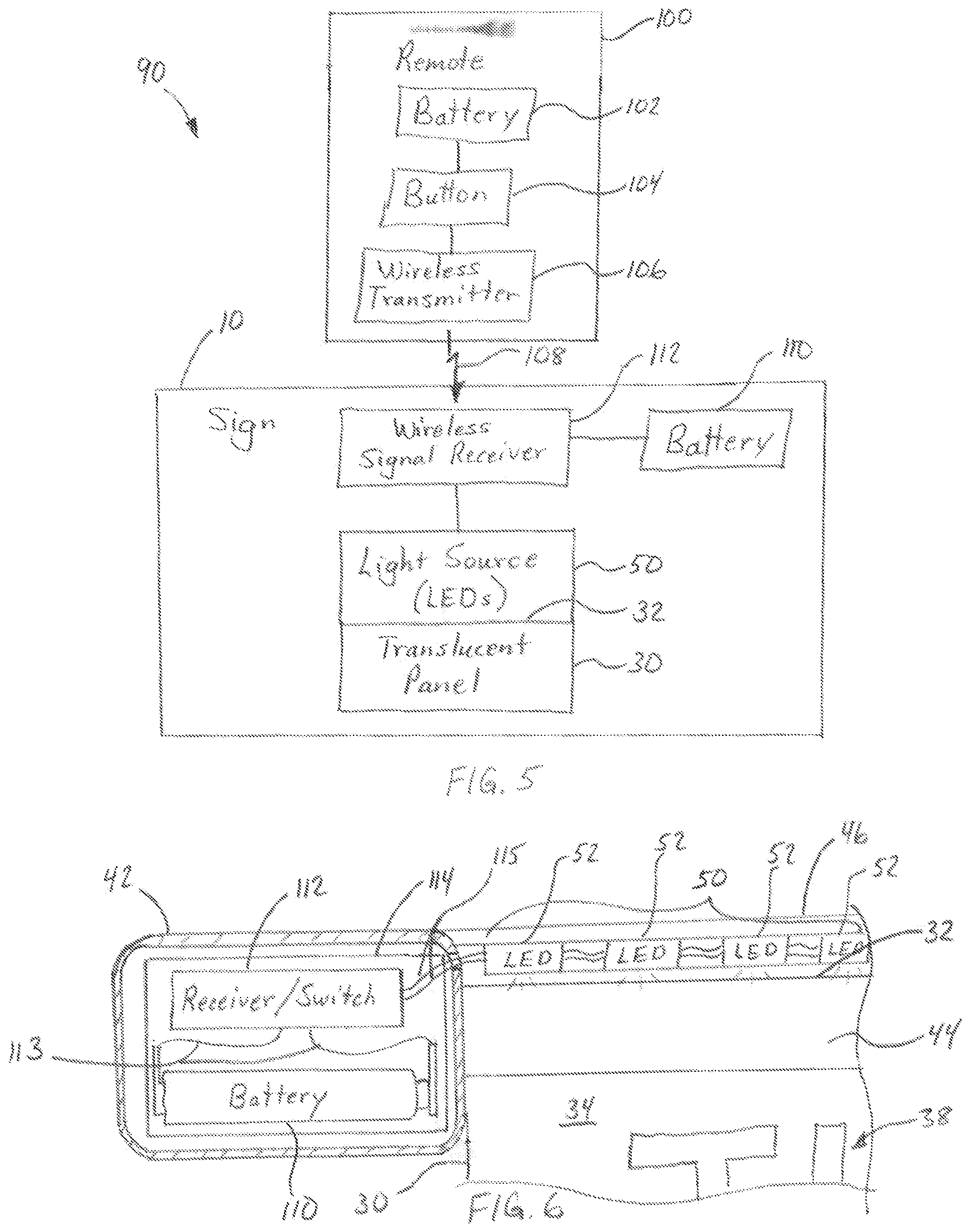 Patent US12361845 Figure 5 – Illuminable sign for displaying a message in an automobile window