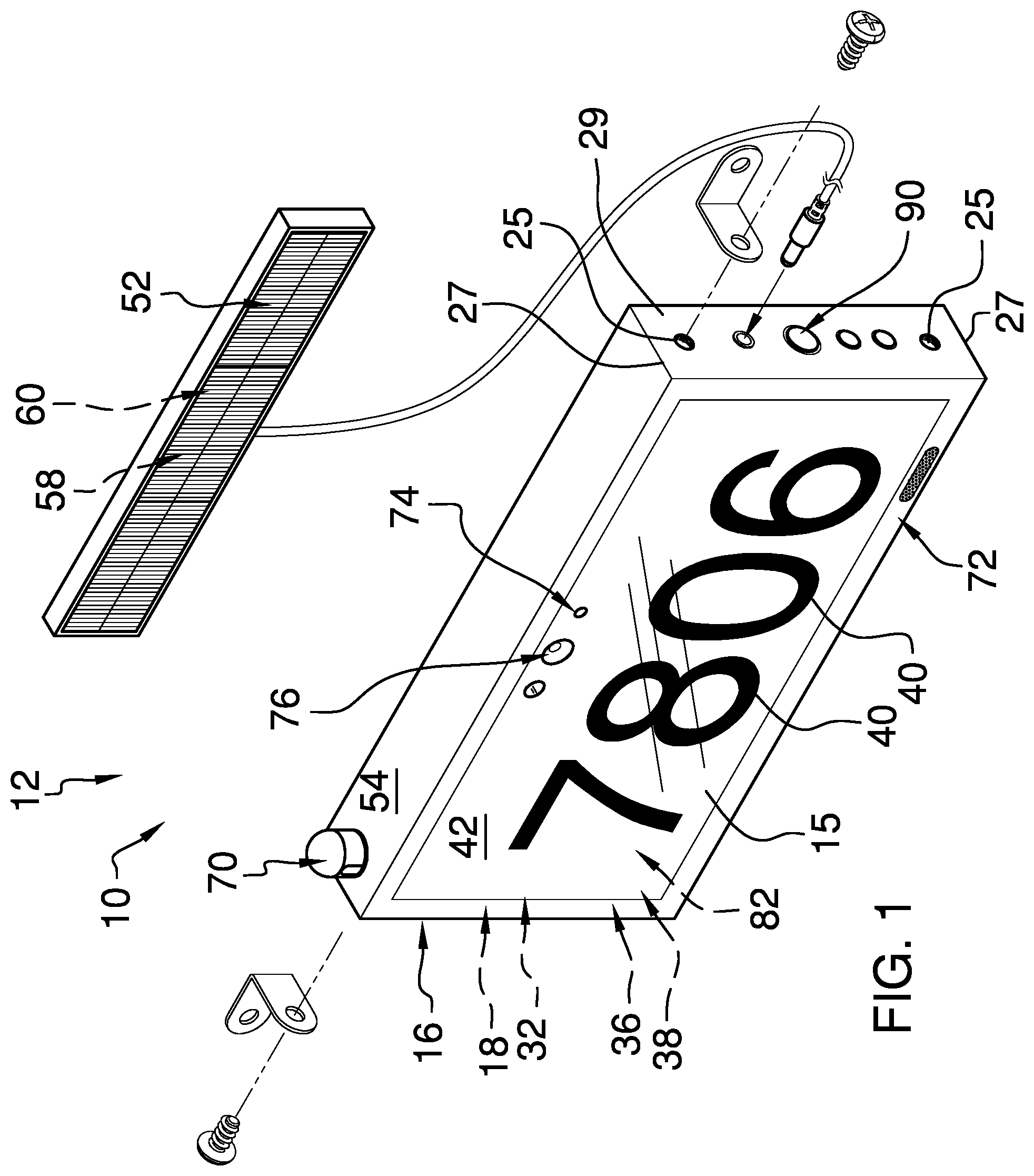 Patent US12361846 Figure 1 – Illuminated street address display assembly
