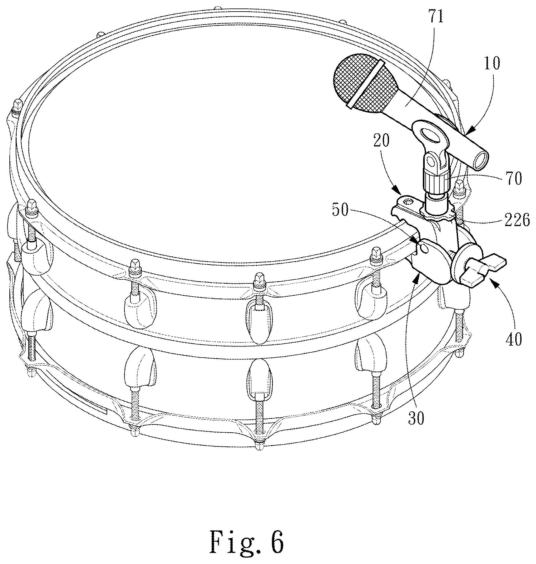 Patent US12361916 Figure 7 – Drum frame clamping stand