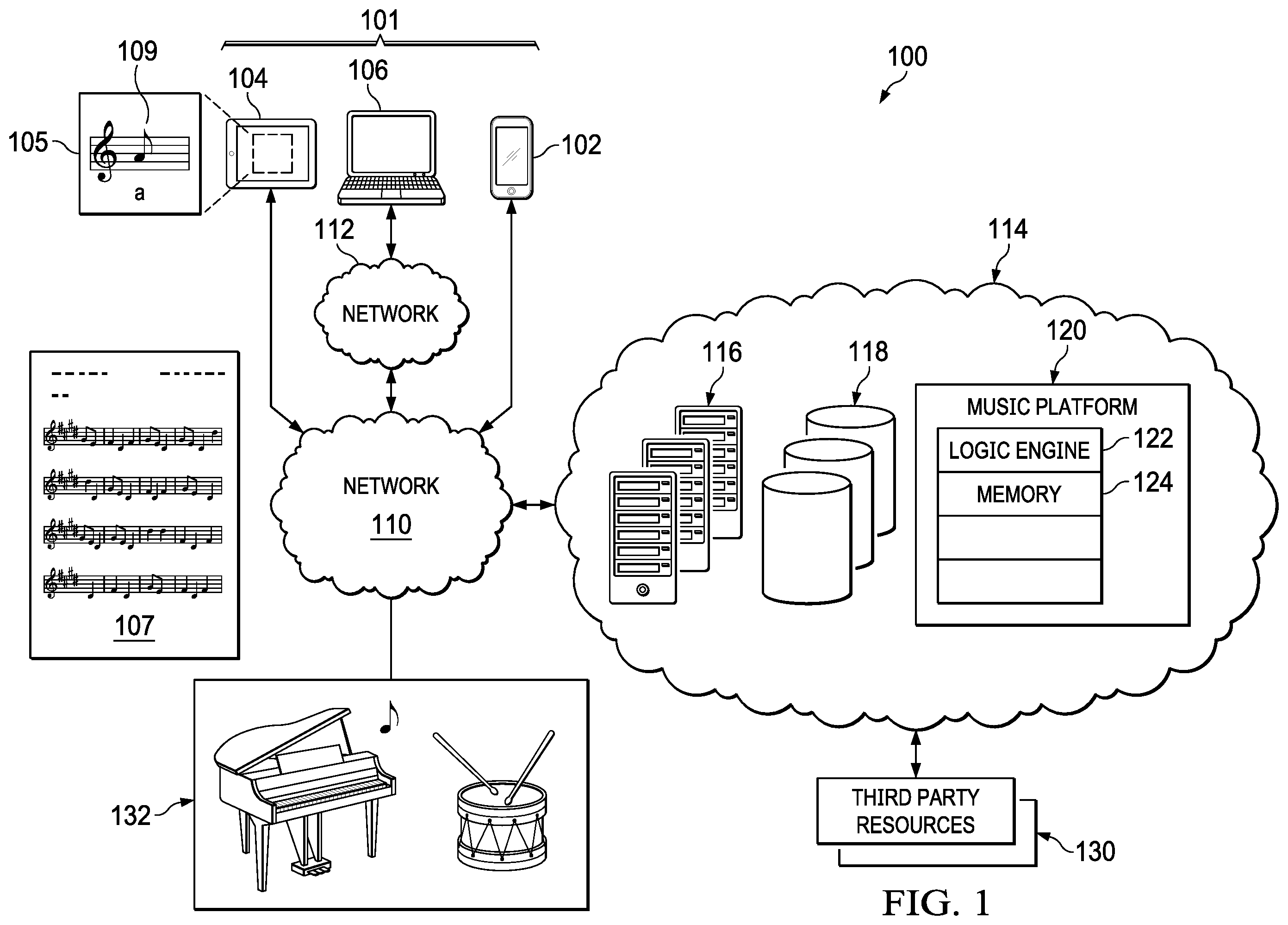 Patent US12361917 Figure 1 – Enhanced system, method, and devices for capturing inaudible tones associated with content