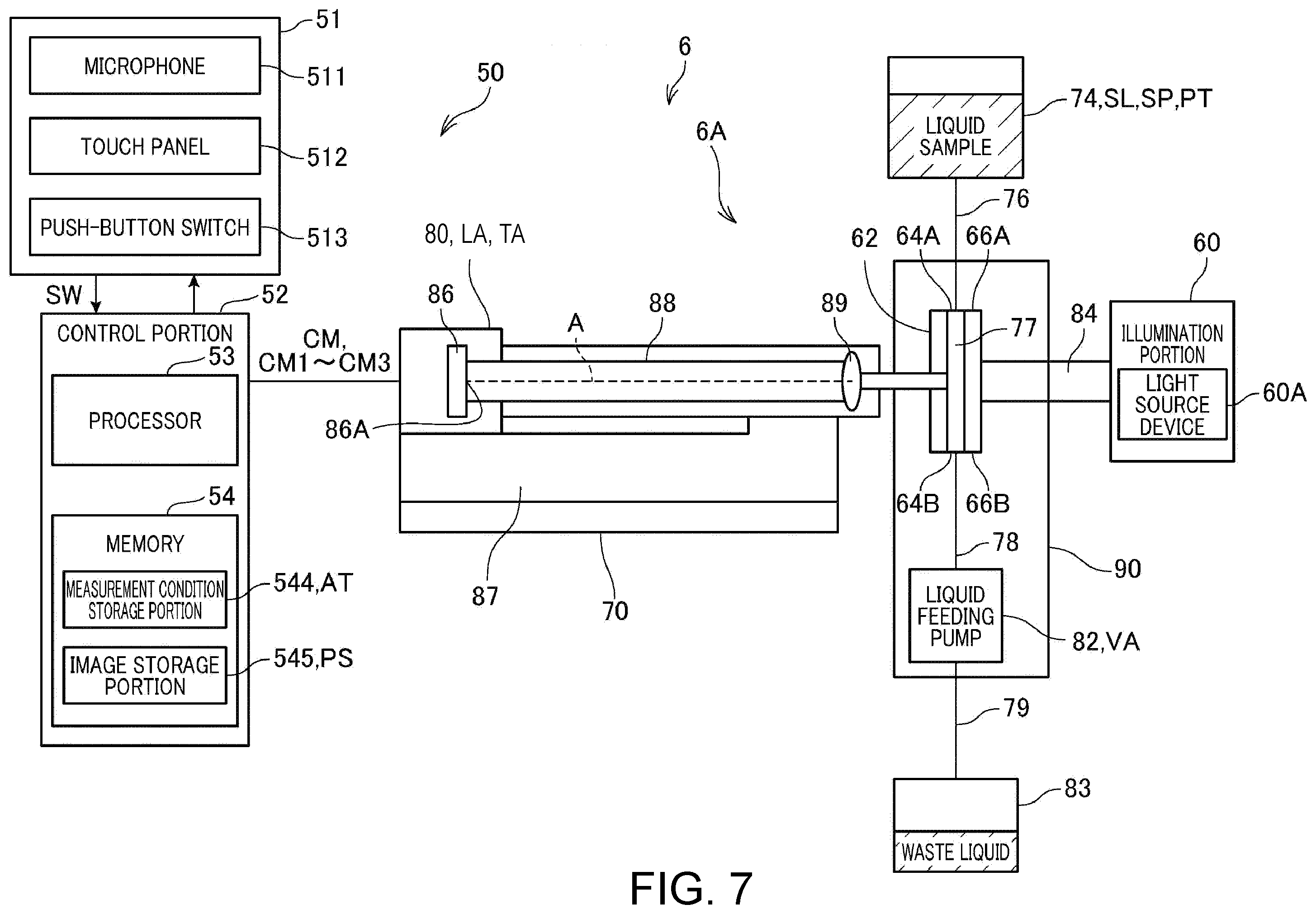 Patent US12361940 Figure 7 – Material testing machine and particle analyzing apparatus