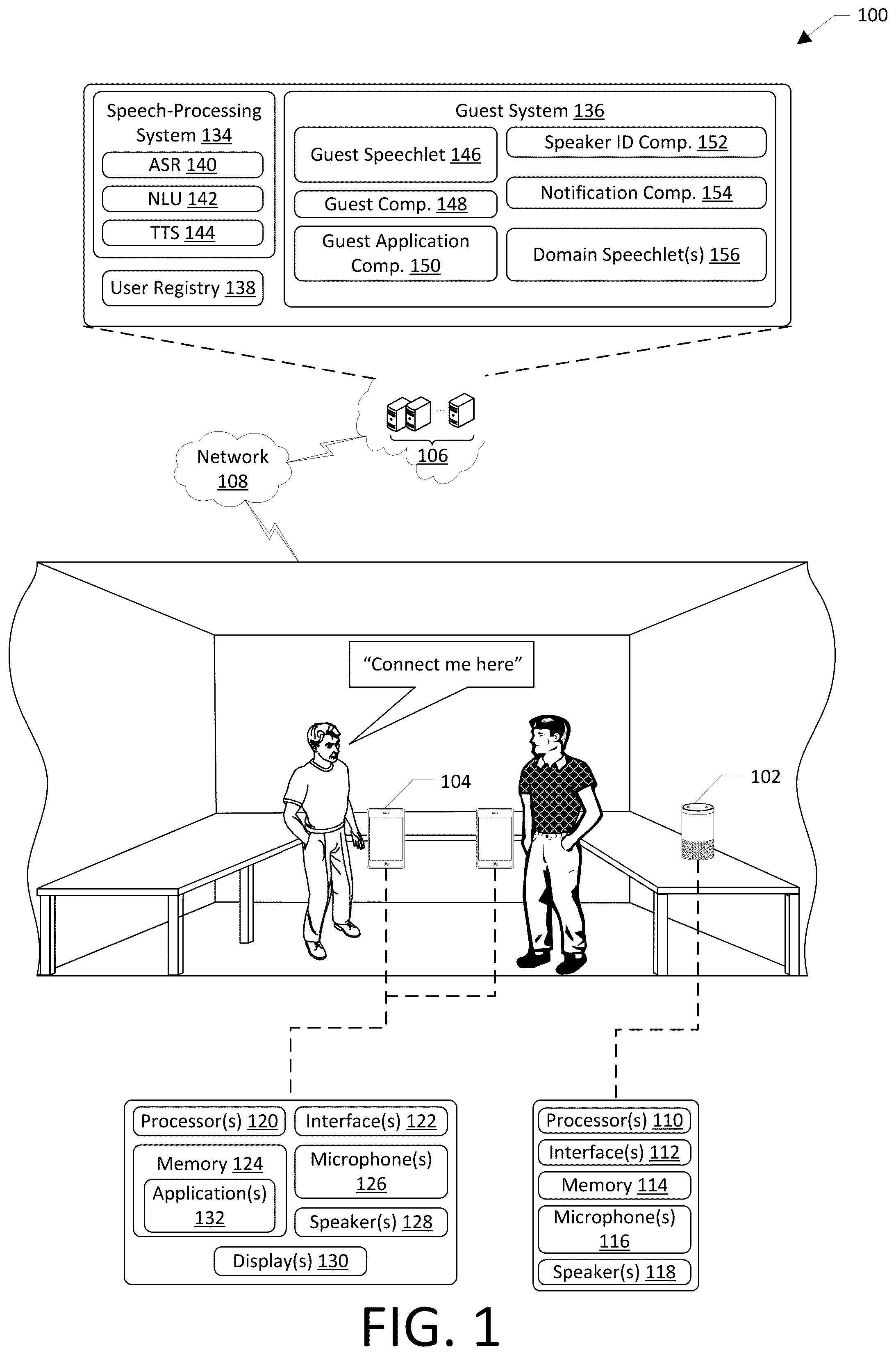 Patent US12361944 Figure 1 – Account association with device