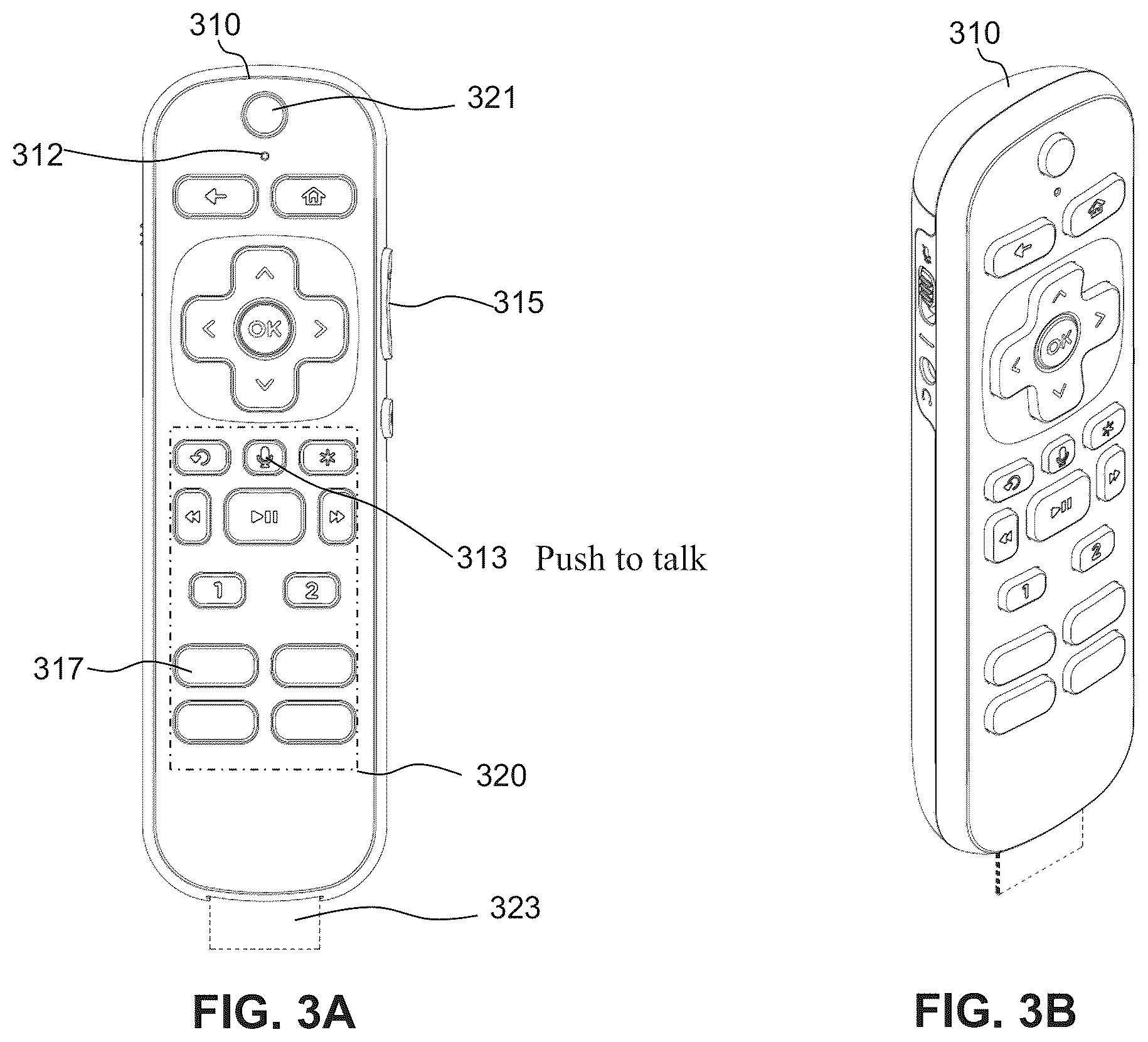 Patent US12361945 Figure 3 – Voice control device with push-to-talk (PTT) and mute controls