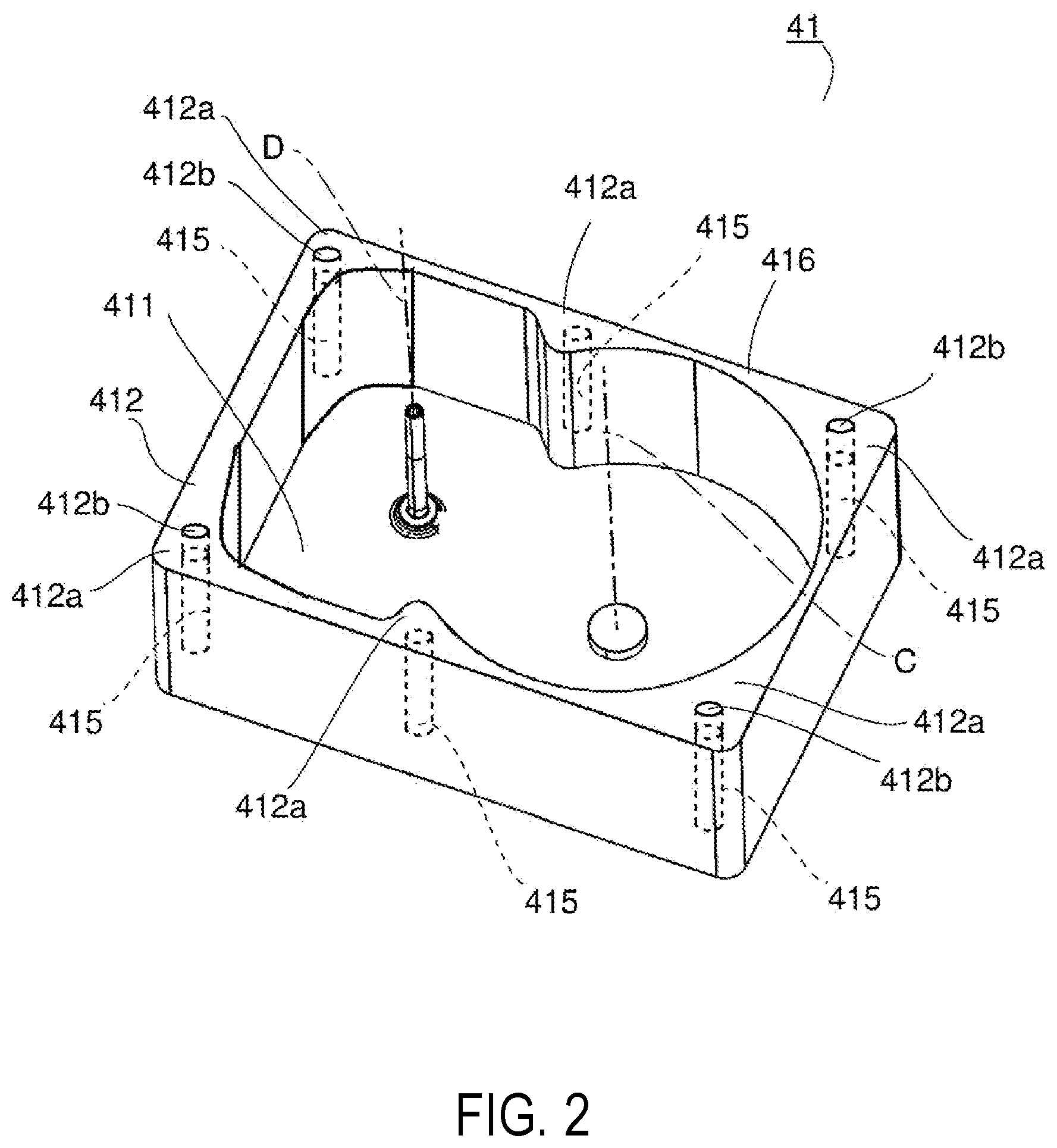 Patent US12361976 Figure 2 – Base plate with metal member embedded in the peripheral wall part, motor, and disk driving device having the same