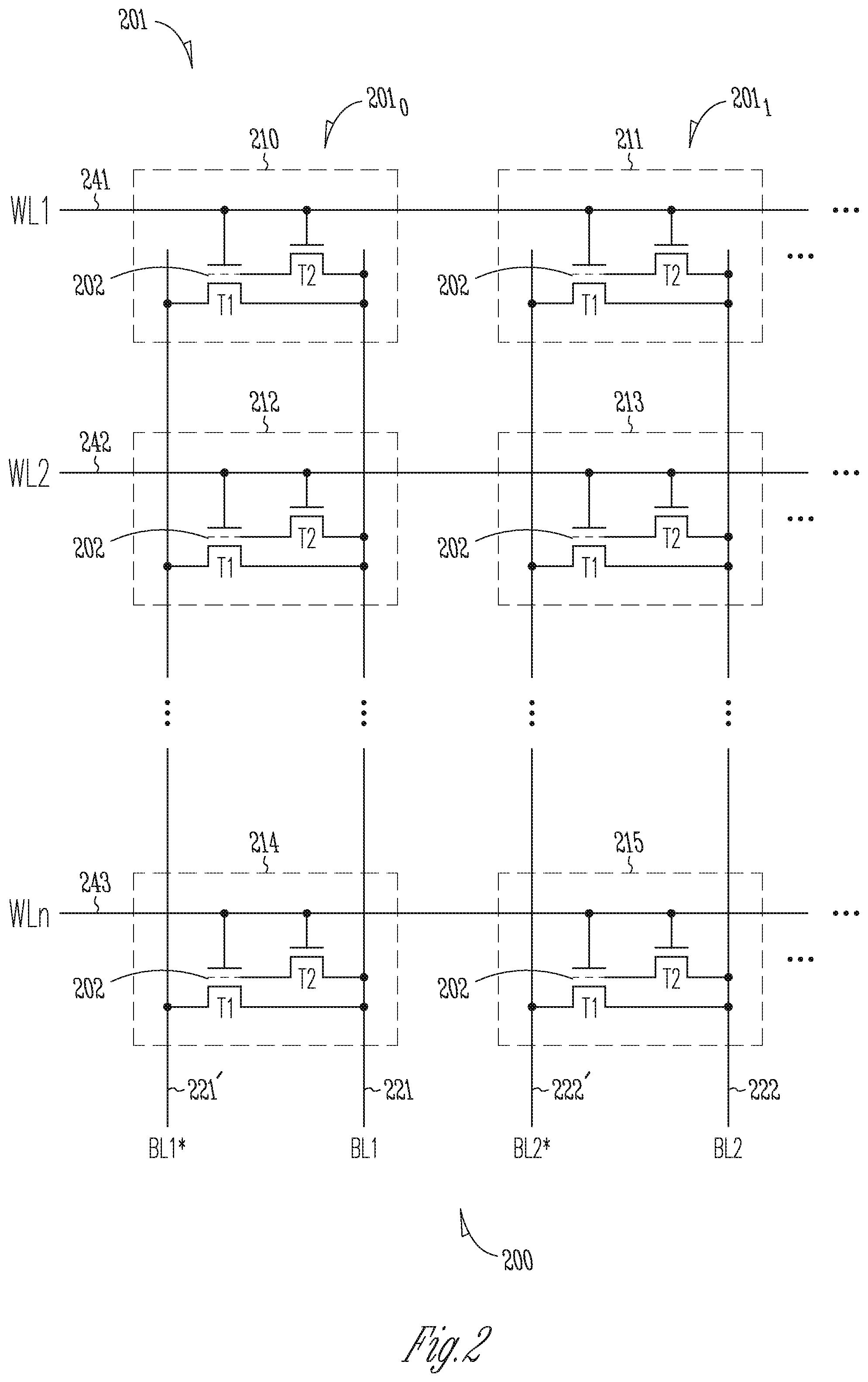Patent US12361977 Figure 2 – Memory device having shared read/write data line for 2-transistor vertical memory cell