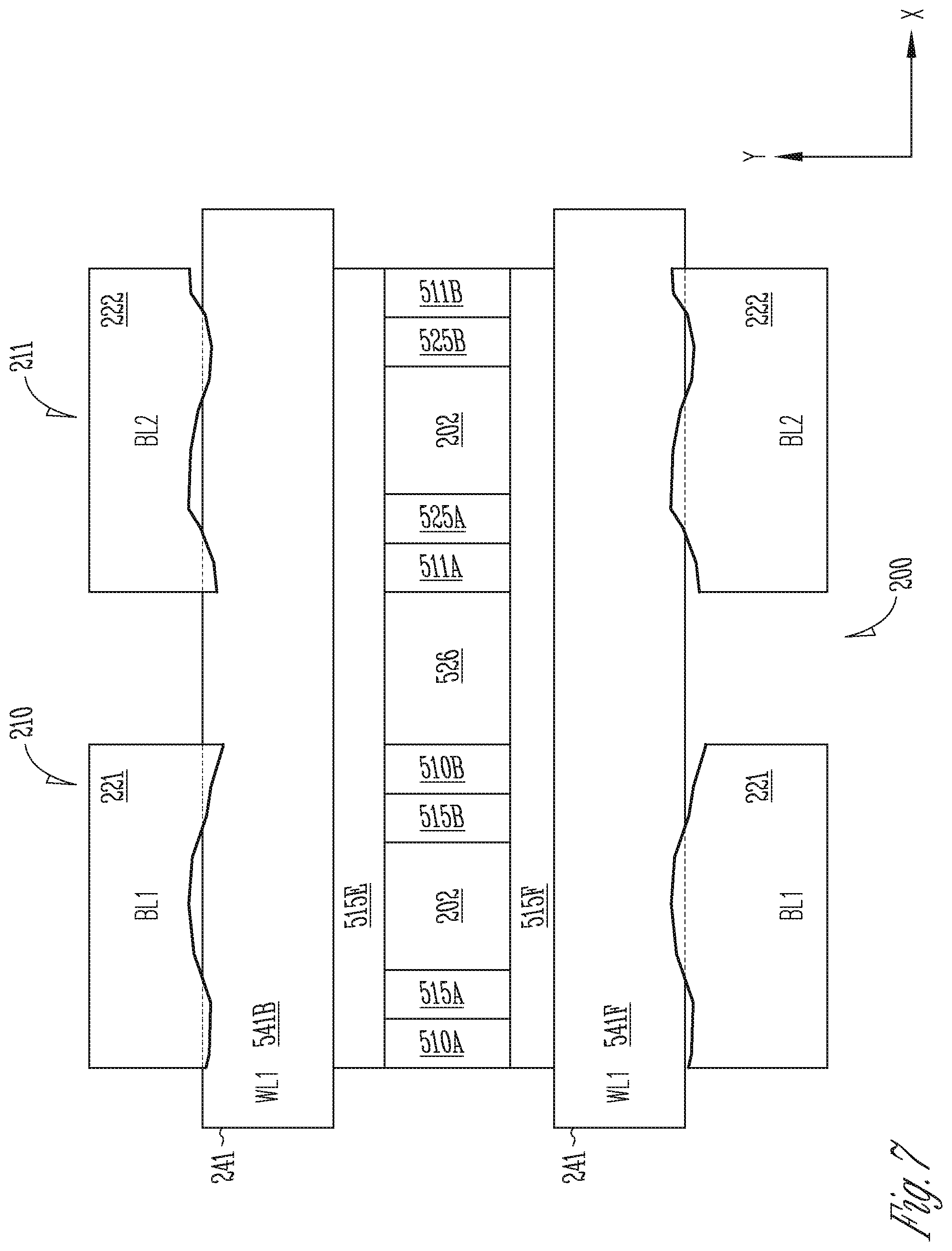 Patent US12361977 Figure 7 – Memory device having shared read/write data line for 2-transistor vertical memory cell