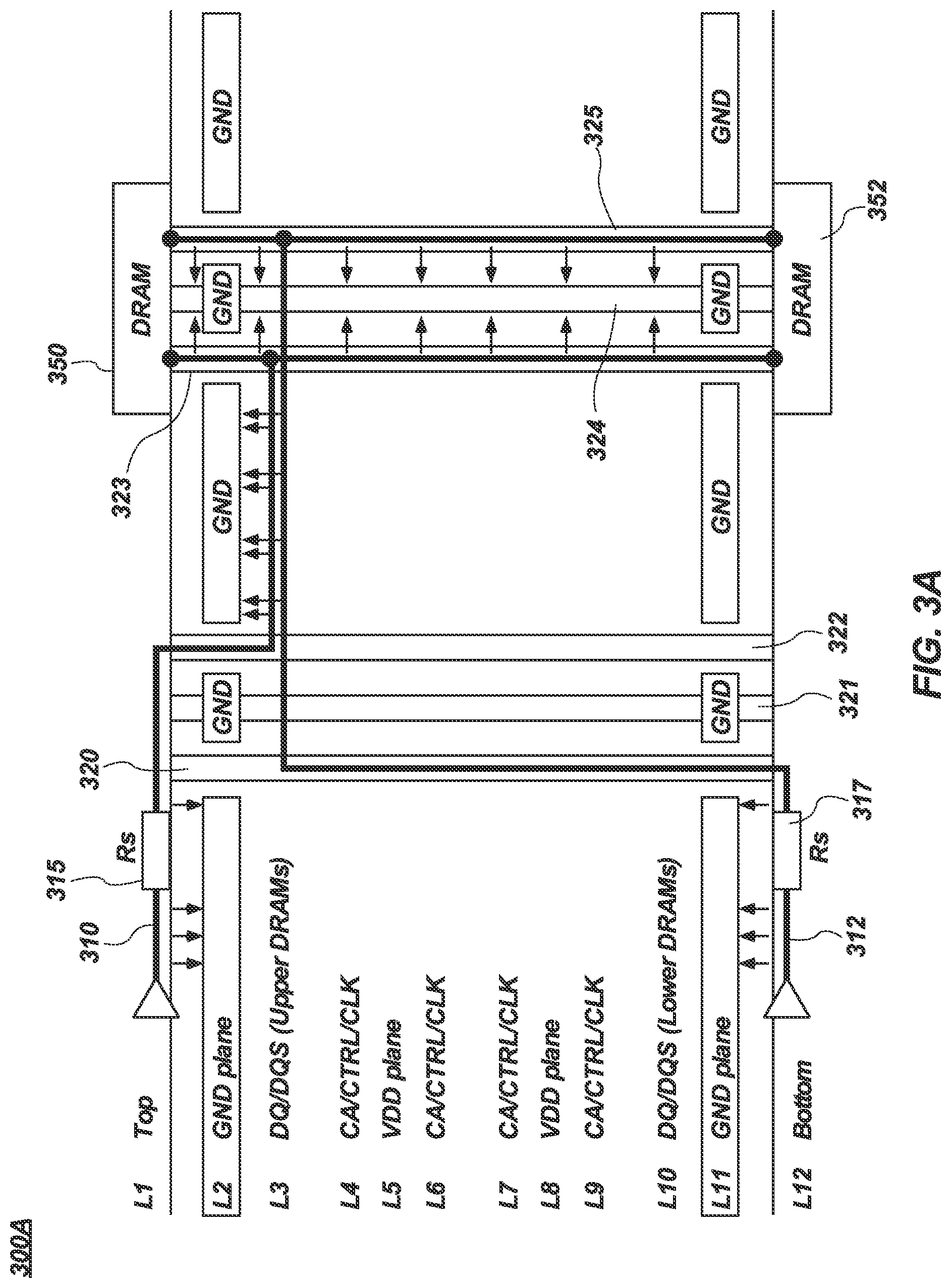 Patent US12361978 Figure 3 – Transmitting data signals on separate layers of a memory module, and related methods and apparatuses
