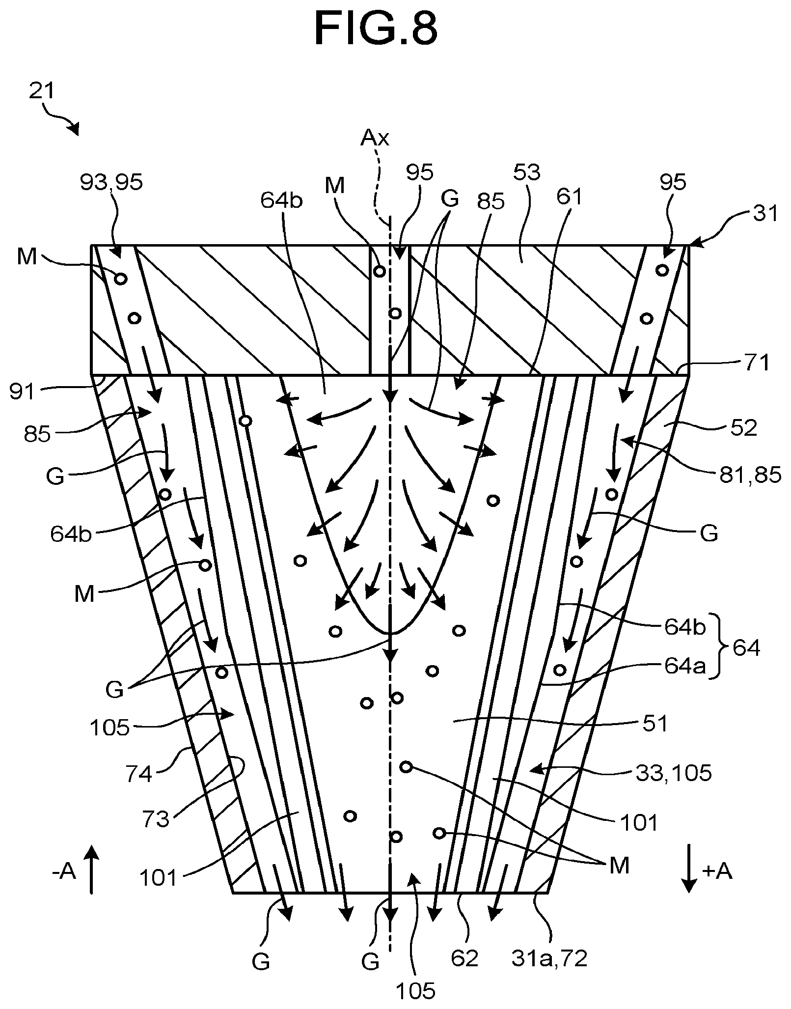Patent US12365033 Figure 8 – Nozzle and additive manufacturing apparatus