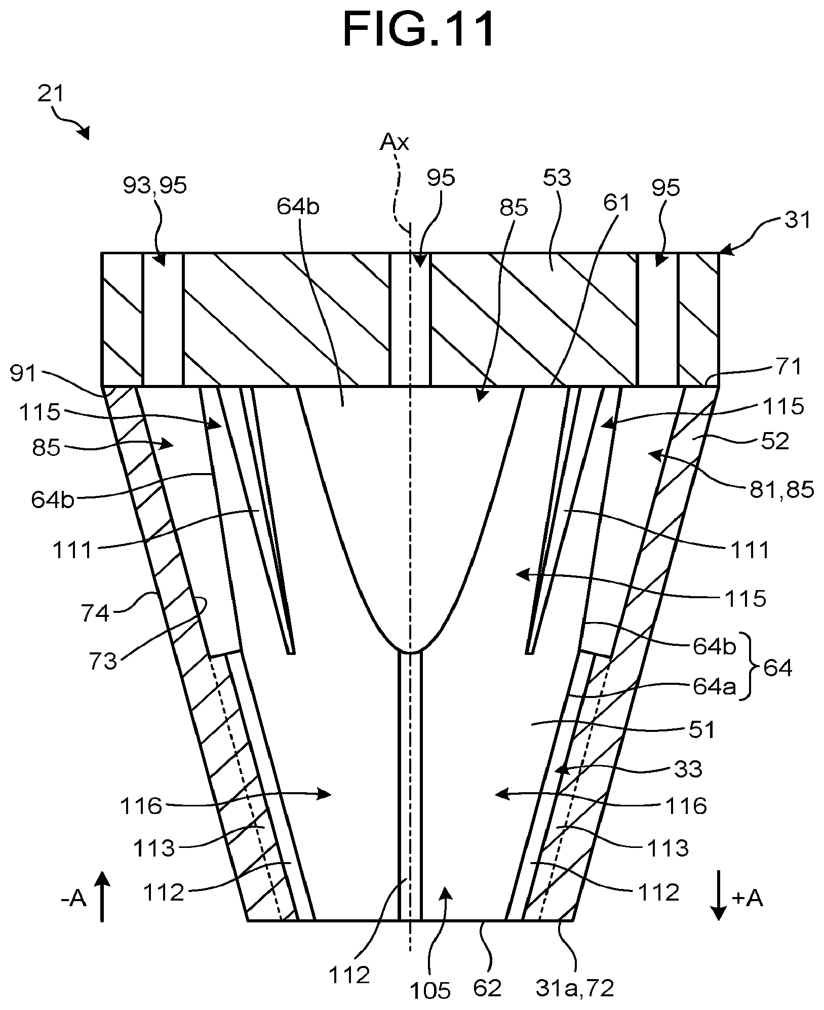 Patent US12365033 Figure 11 – Nozzle and additive manufacturing apparatus