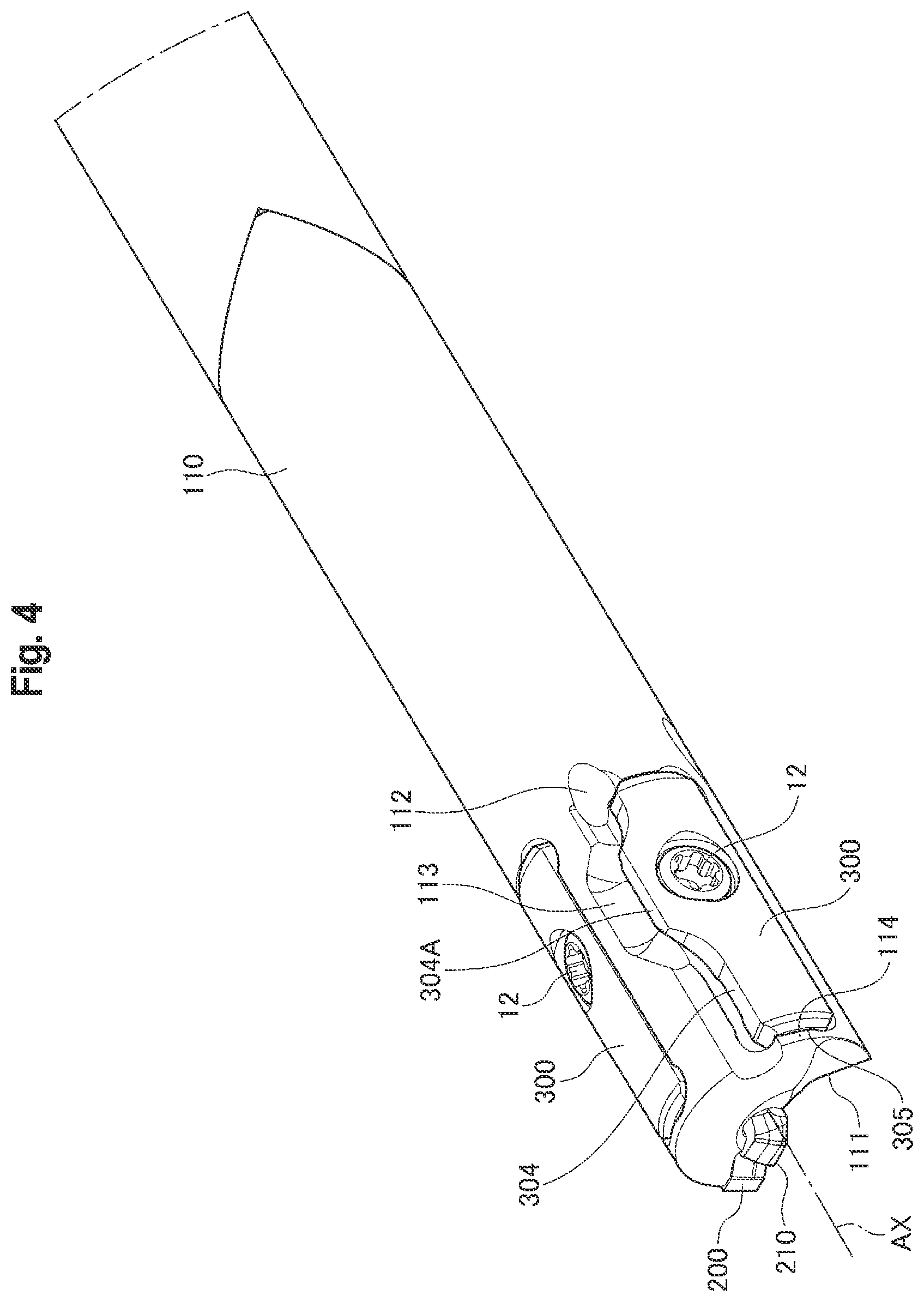 Patent US12365037 Figure 4 – Guide pad and gun drill having guide pad