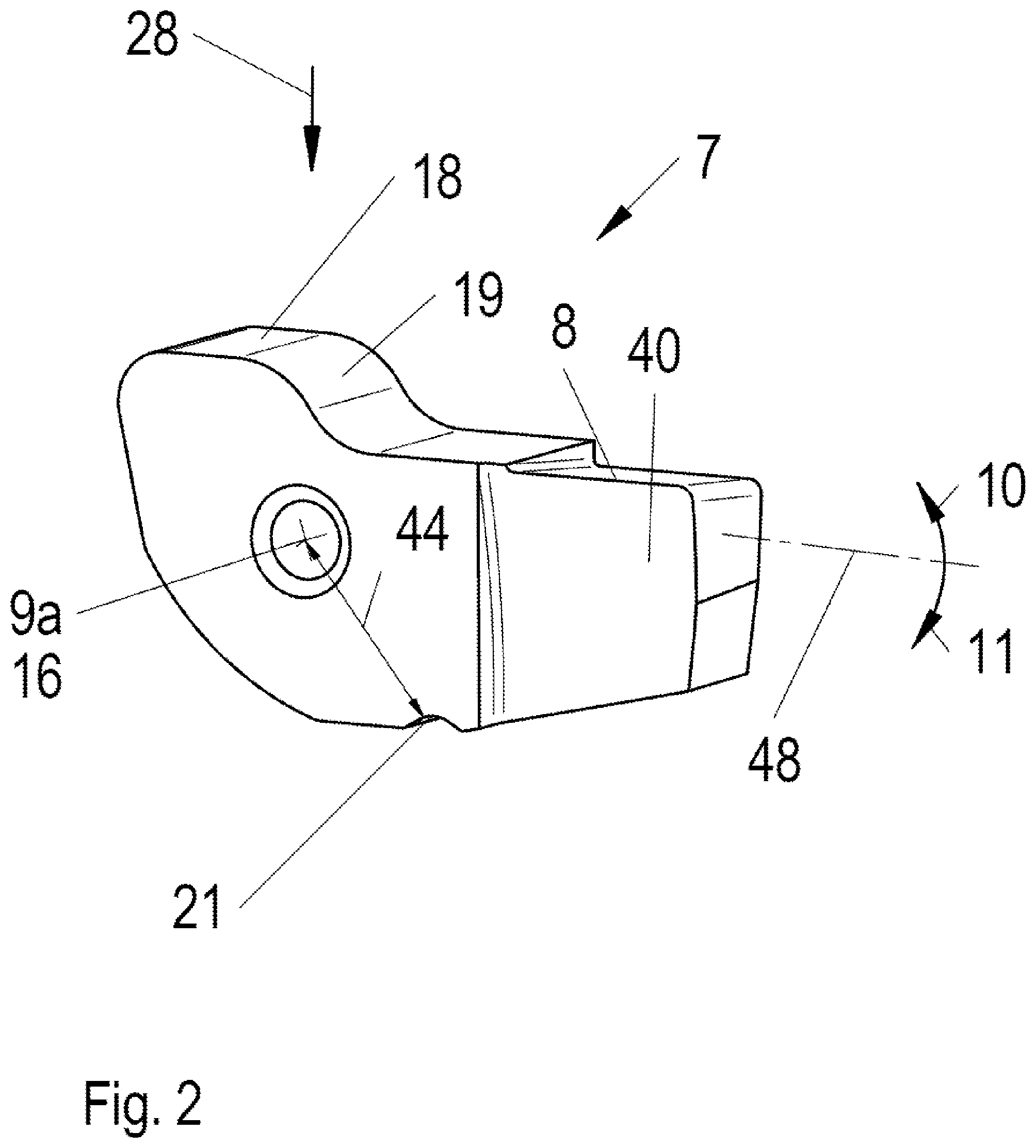 Patent US12365038 Figure 2 – Pressure-medium-controlled countersinking tool with blade centering