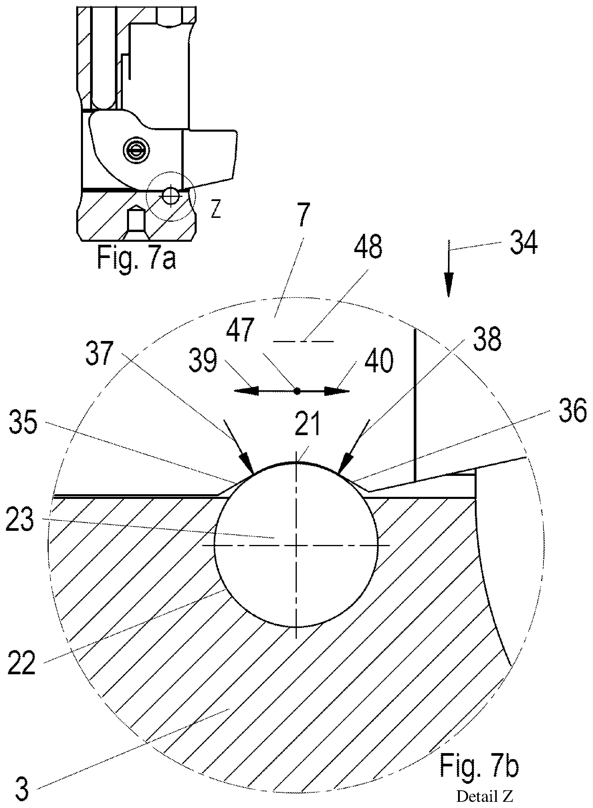 Patent US12365038 Figure 5 – Pressure-medium-controlled countersinking tool with blade centering