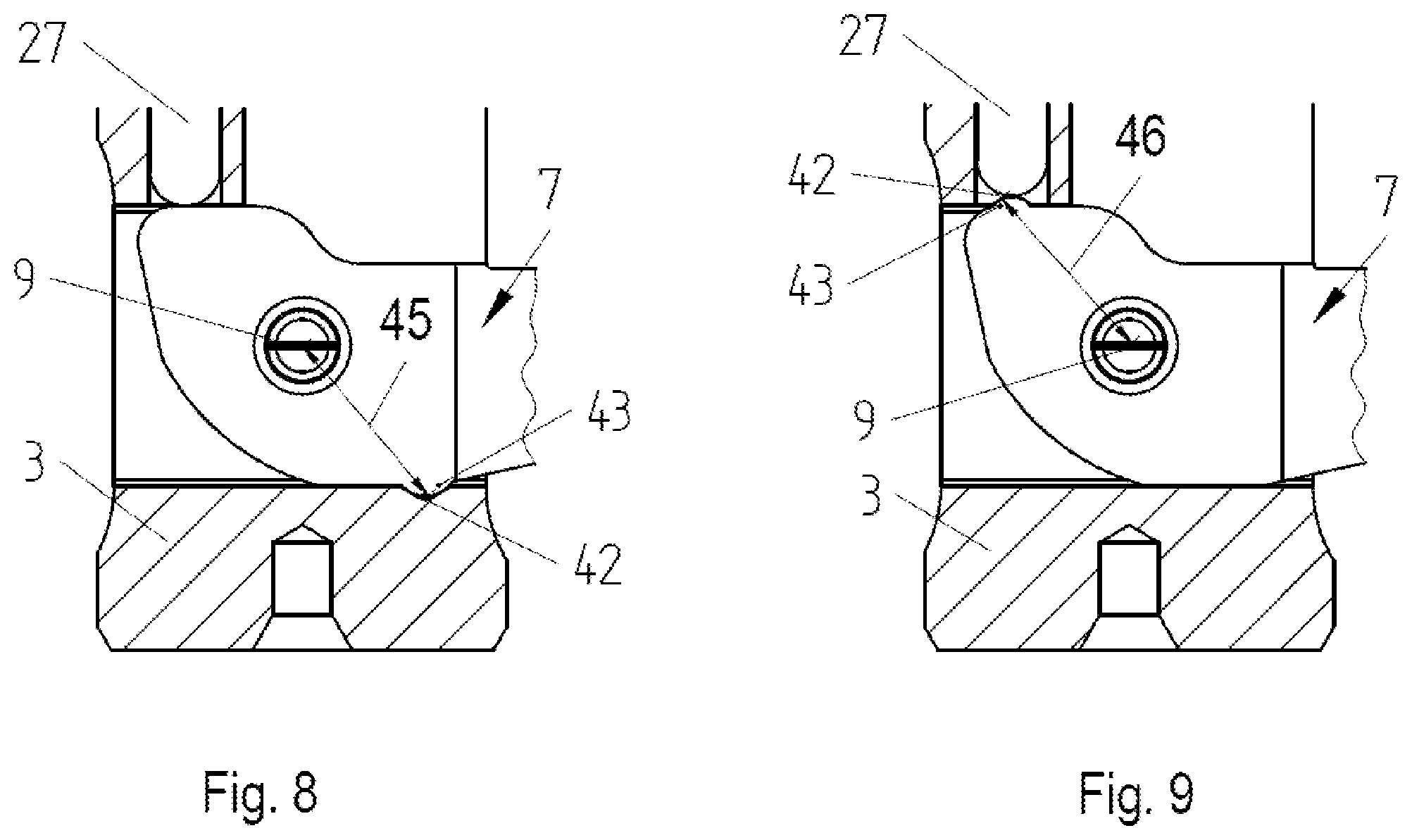 Patent US12365038 Figure 6 – Pressure-medium-controlled countersinking tool with blade centering