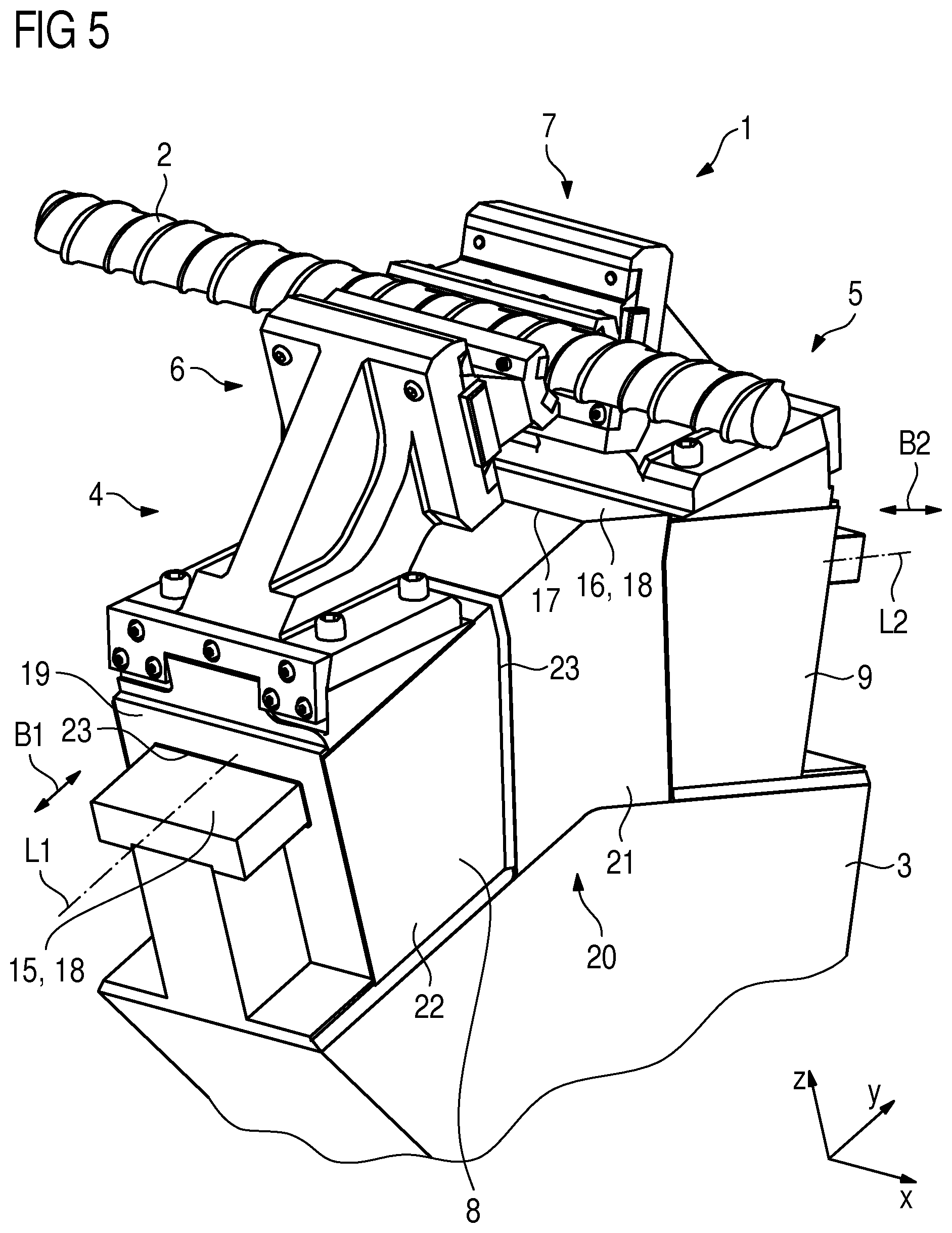 Patent US12365058 Figure 5 – Steady rest for supporting a workpiece being machined