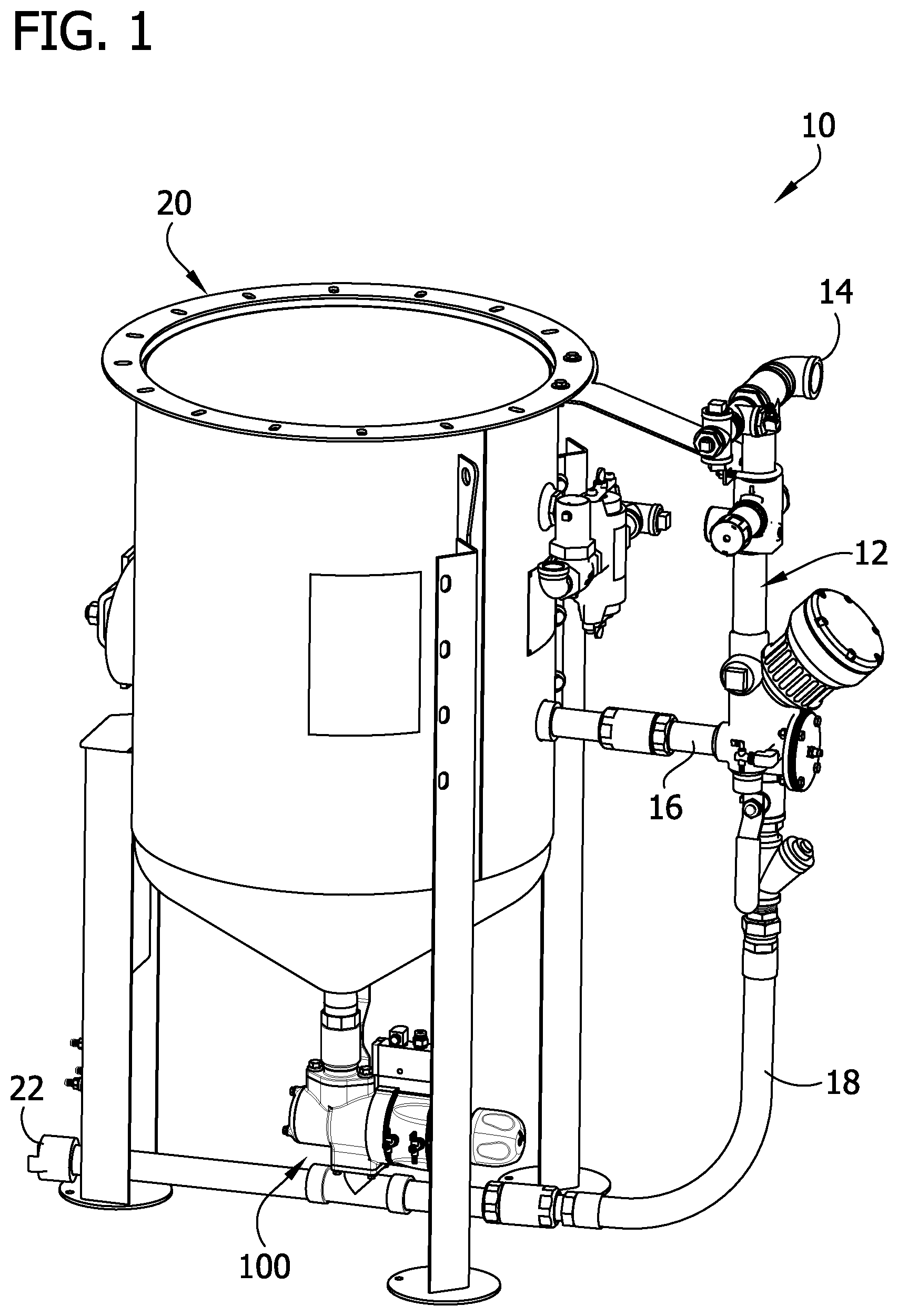 Patent US12365062 Figure 1 – Metering valve for abrasive media