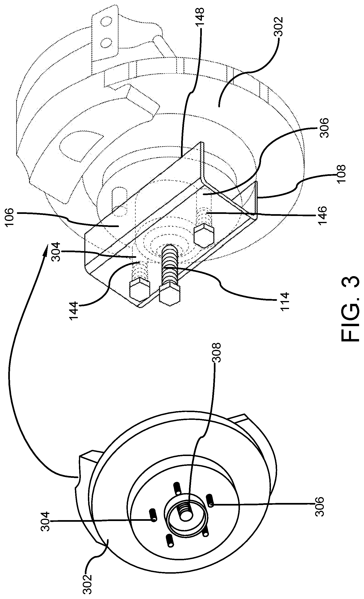 Patent US12365068 Figure 3 – Axle hub and rotor assembly removal tool